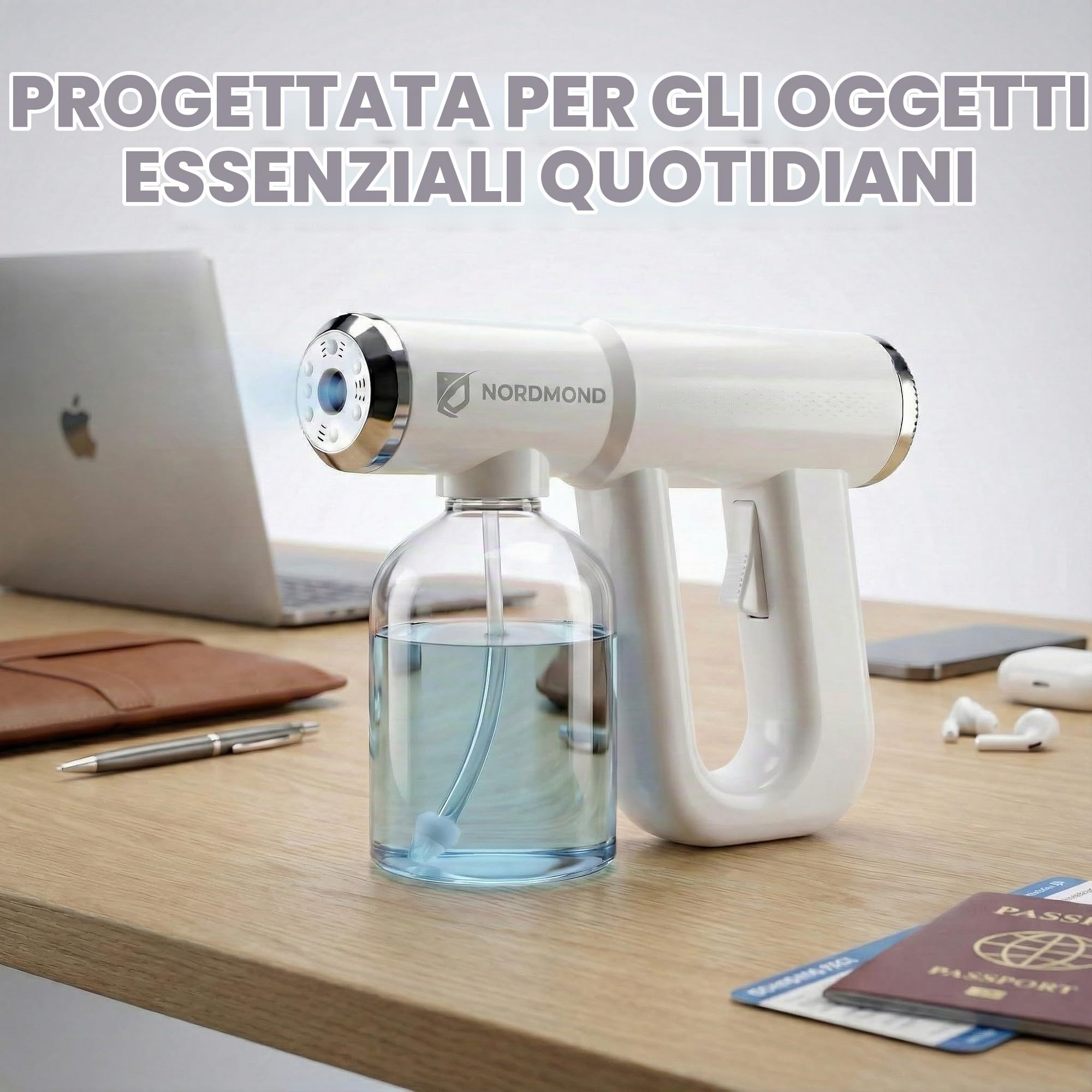 La Macchina Originale per Nebulizzazione Disinfettante - Spruzzatore Professionale per Sanitizzazione - Atomizzatore ULV e Pistola a Vapore Nano – Pistola da Barbiere Ricaricabile con Luce Blu V2