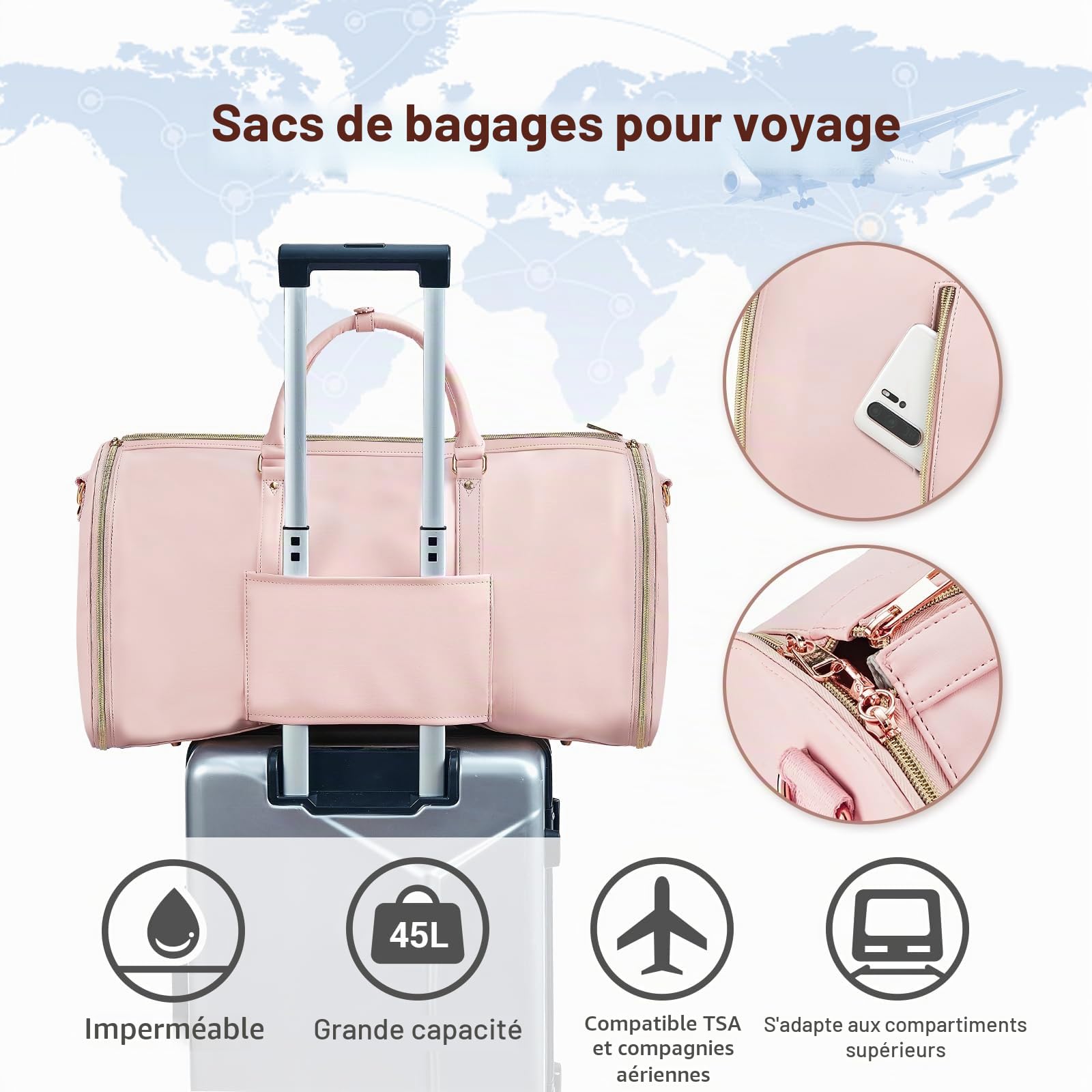 Housse à vêtements de Voyage pour Femme, Rose, Carry-on 20-inch, Mignon