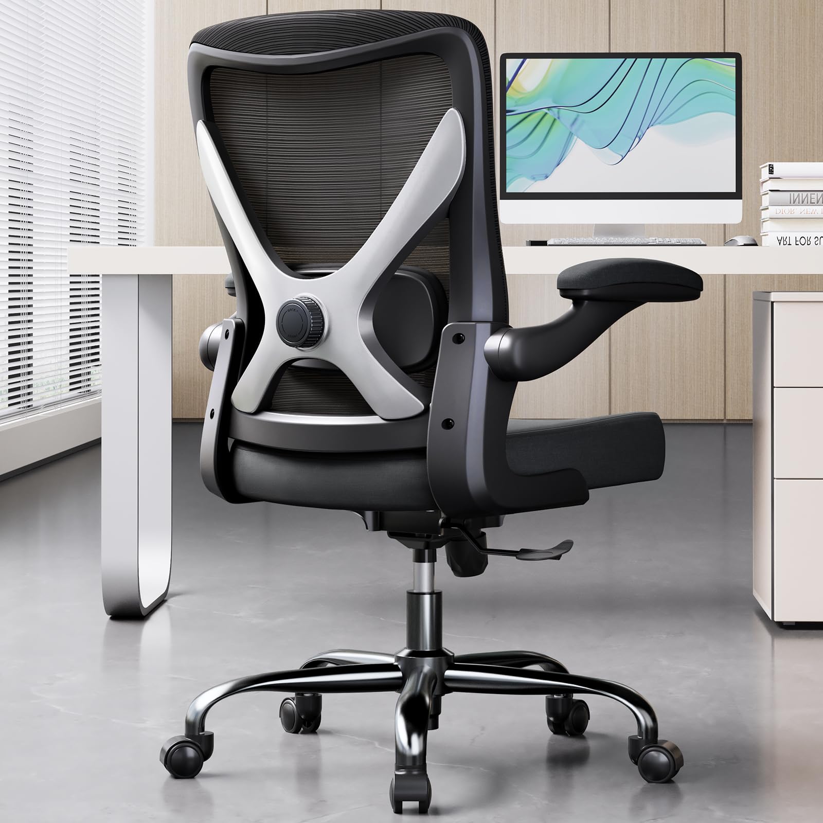 Ergonomic Office Chair - X-Shaped Computer Desk Chairs Comfy, Mesh High-Back Gaming Chair with Adjustable Lumbar Support, Executive Task Chair for Adults, Comfortable for Long Hours