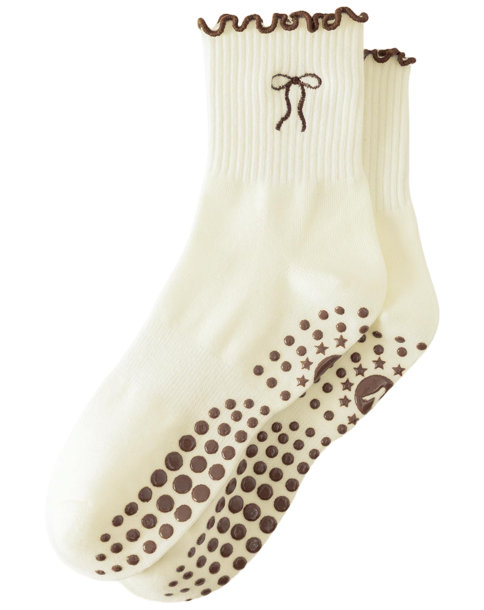 Yawlsow Cute Ruffle Pilates Grip Socks, Crew Grippy Socks Women Non Slip