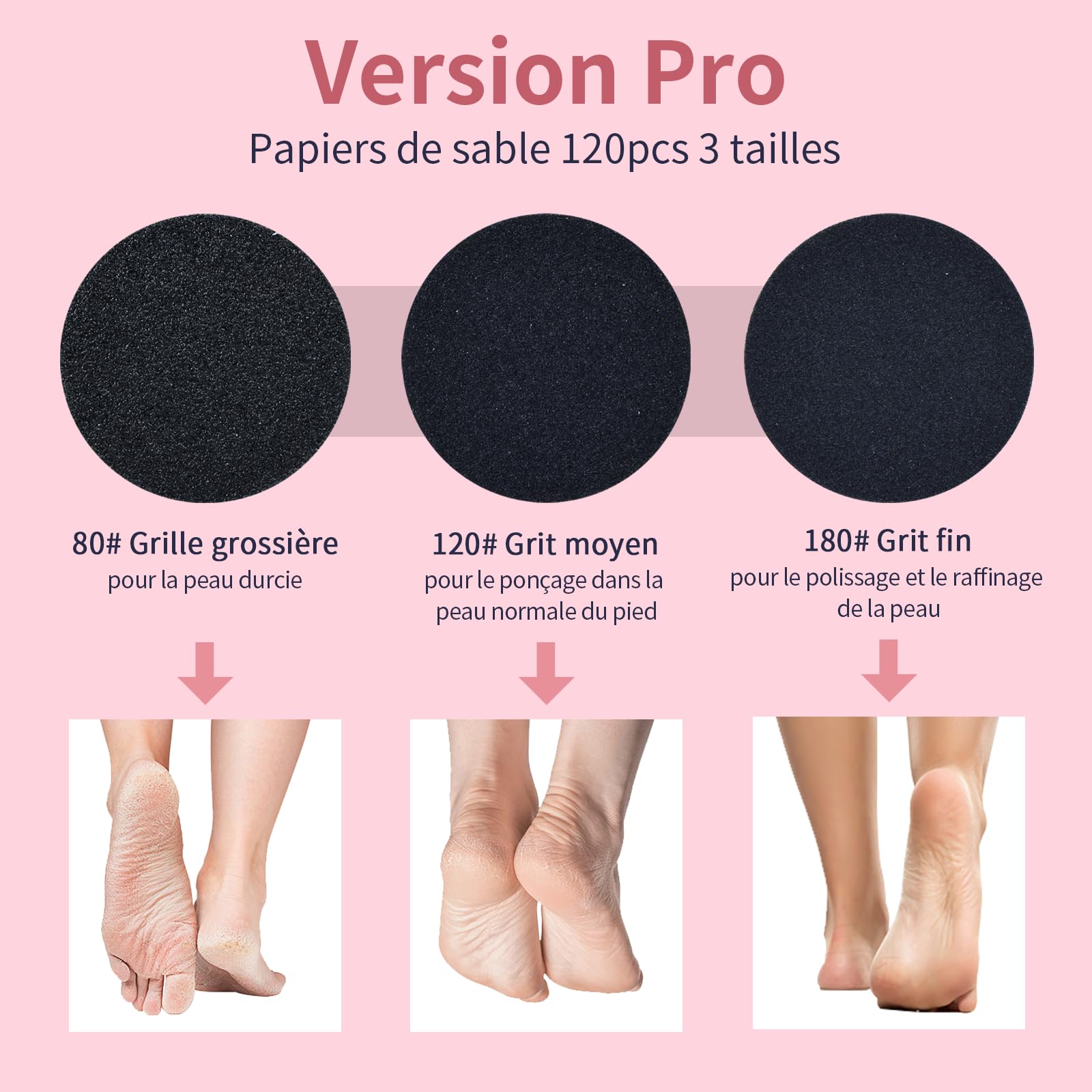 AprElm E1 - Rapeuse Pieds électrique Professionnelle 12 cm - avec 120 Disques Abrasifs et Vitesse Variable - Pour Pedicure et Soin des Pieds à Domicile - Rose