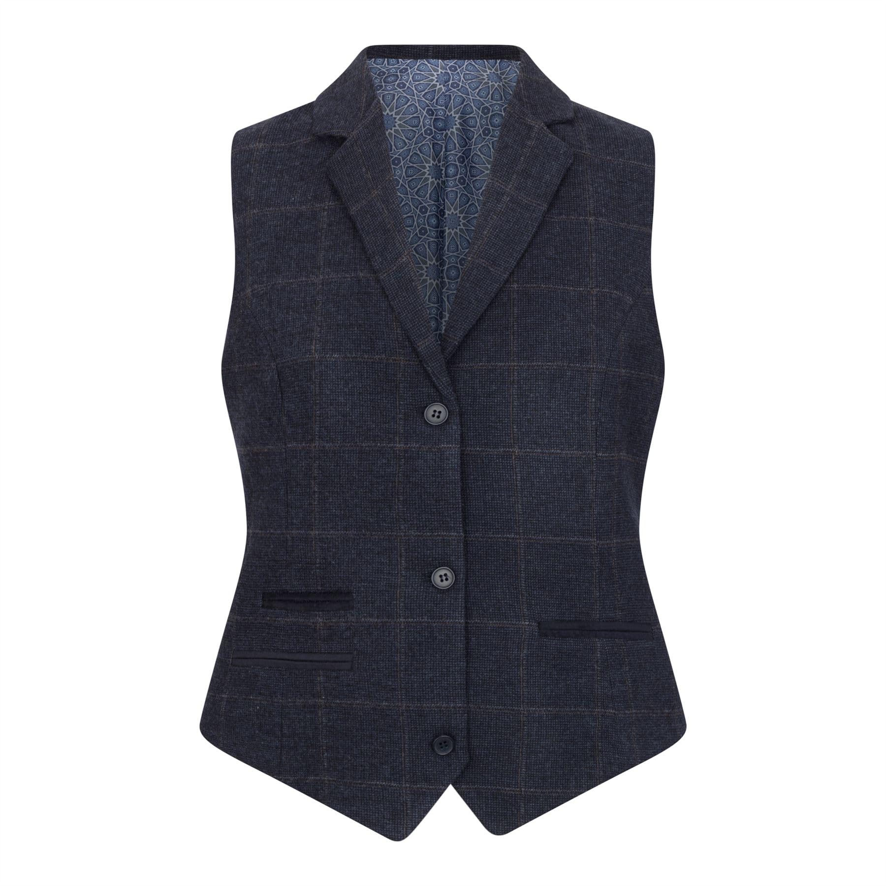 TruClothing Formal Tweed Wool Blend Waistcoat - Navy - Size 10 - Herringbone Checkered