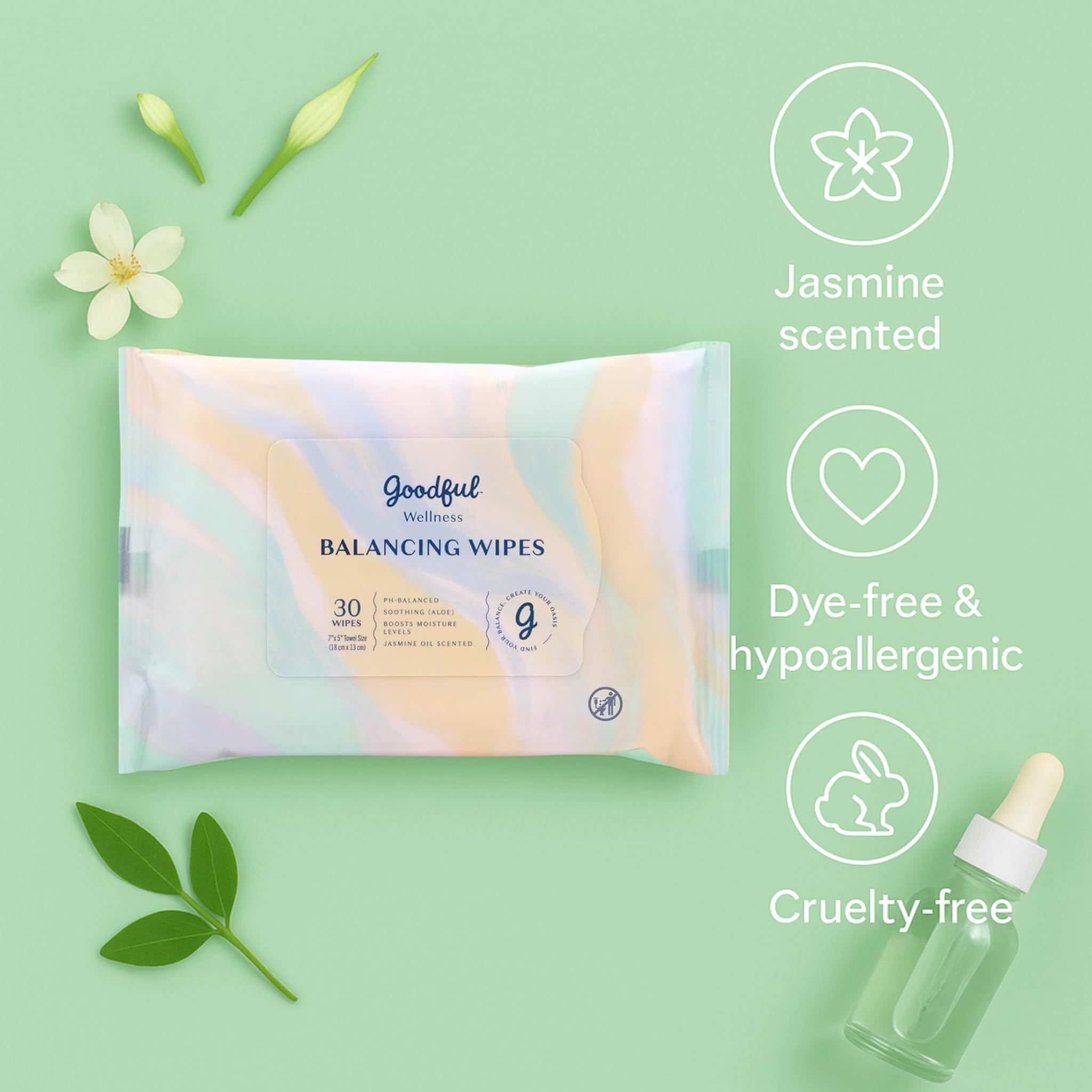 Goodful Wellness pH Balancing Wipes, 30 Count (Pack of 3) Hypoallergenic Feminine Wipes, Gentle pH Balanced Wipes Women, Unscented Intimate Wipes
