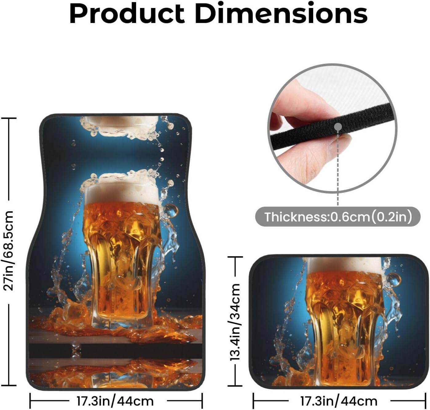 Beer foam Patterned car mats 4-piece set | For cars/SUVs/trucks | Firm fit without displacement