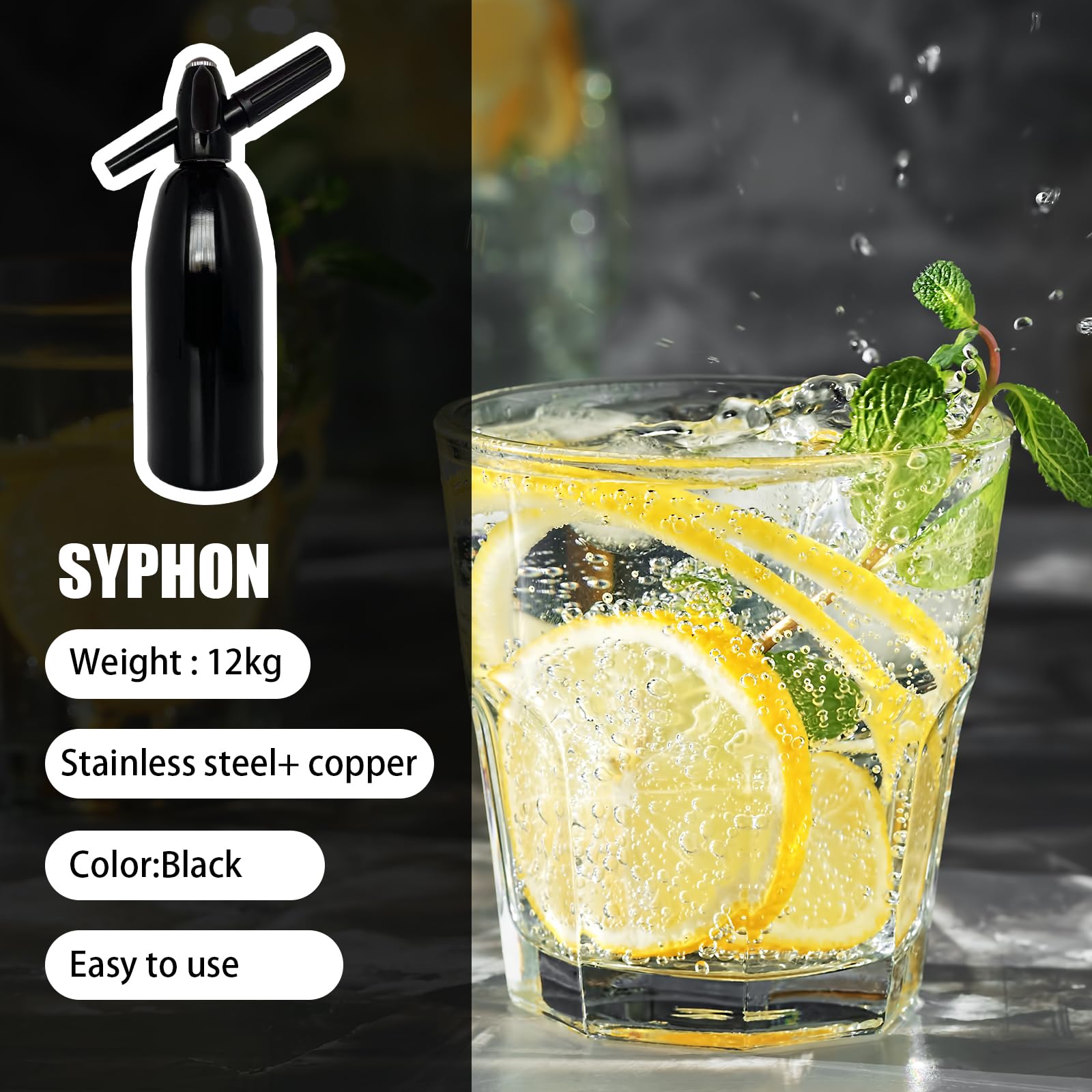 Sifón de Soda, Máquina Para Hacer Soda de 1L Máquina de Aluminio Para Hacer Soda con Limón Minimáquina Portátil Para Hacer Agua con Gas Y Soda Para Bebidas Carbonatadas Jugos Limonada Y Cócteles
