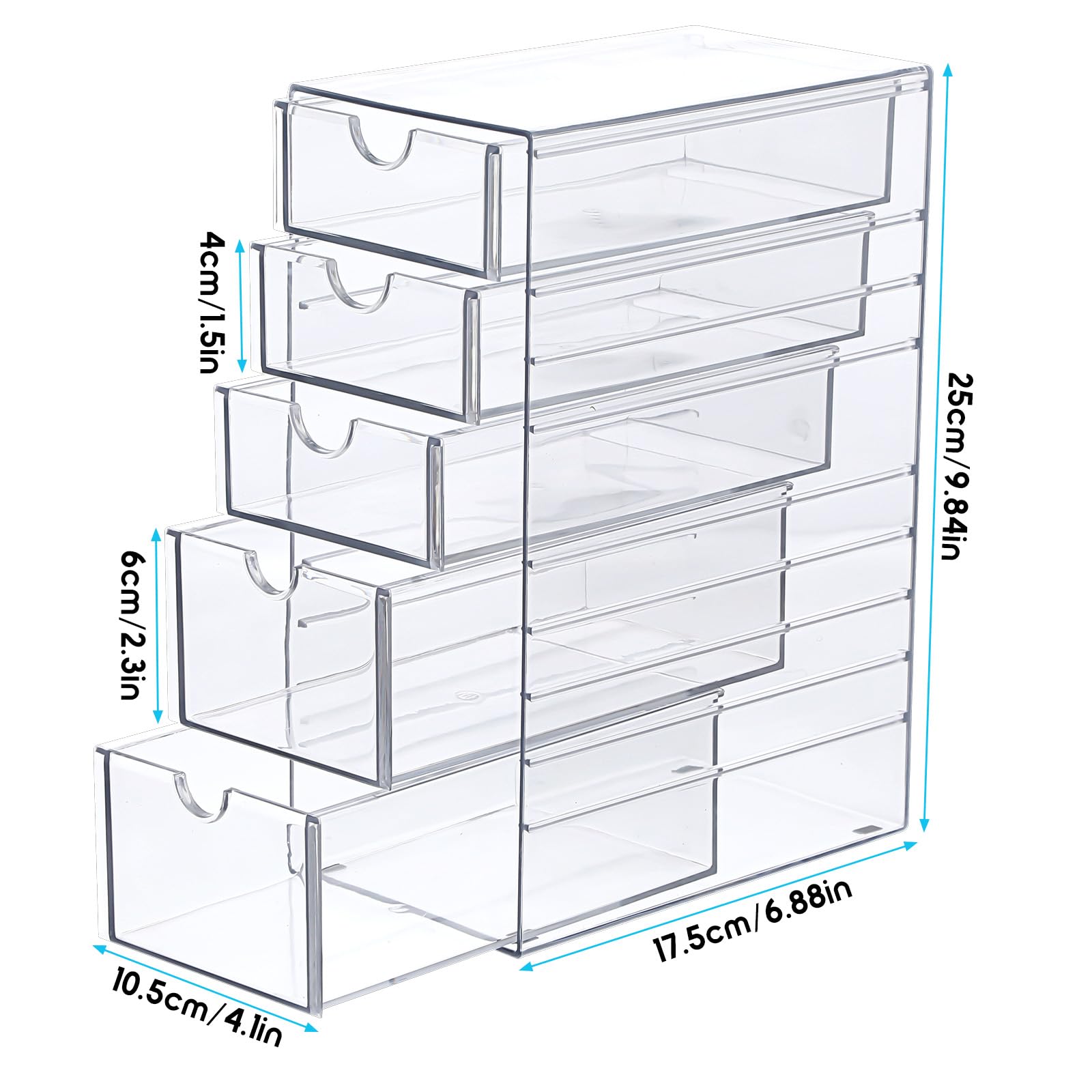 Clear Containers for Hair Accessory Organizing, Plastic Hair Accessory Organizer Box with 5 Drawers, Hair Accessory Container, Storage Organization Drawers Set for Hair Ties Accessory