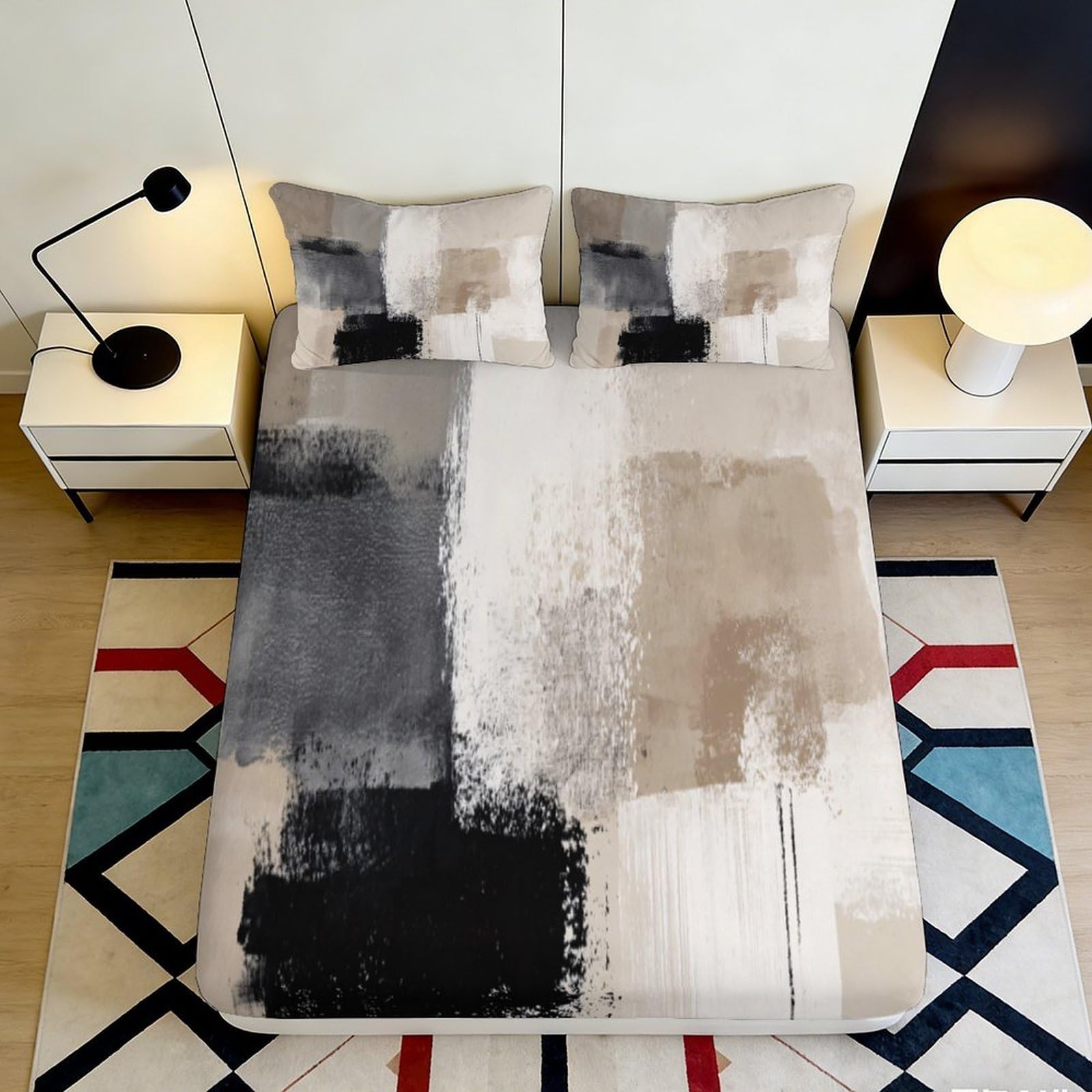 Jqzkxnhpbr Style-8 3D Printed Abstract Brushstroke Fitted Sheet Microfiber Modern Art Bed Cover For Bedroom Dorm Mattress Protection 90X200x25cm