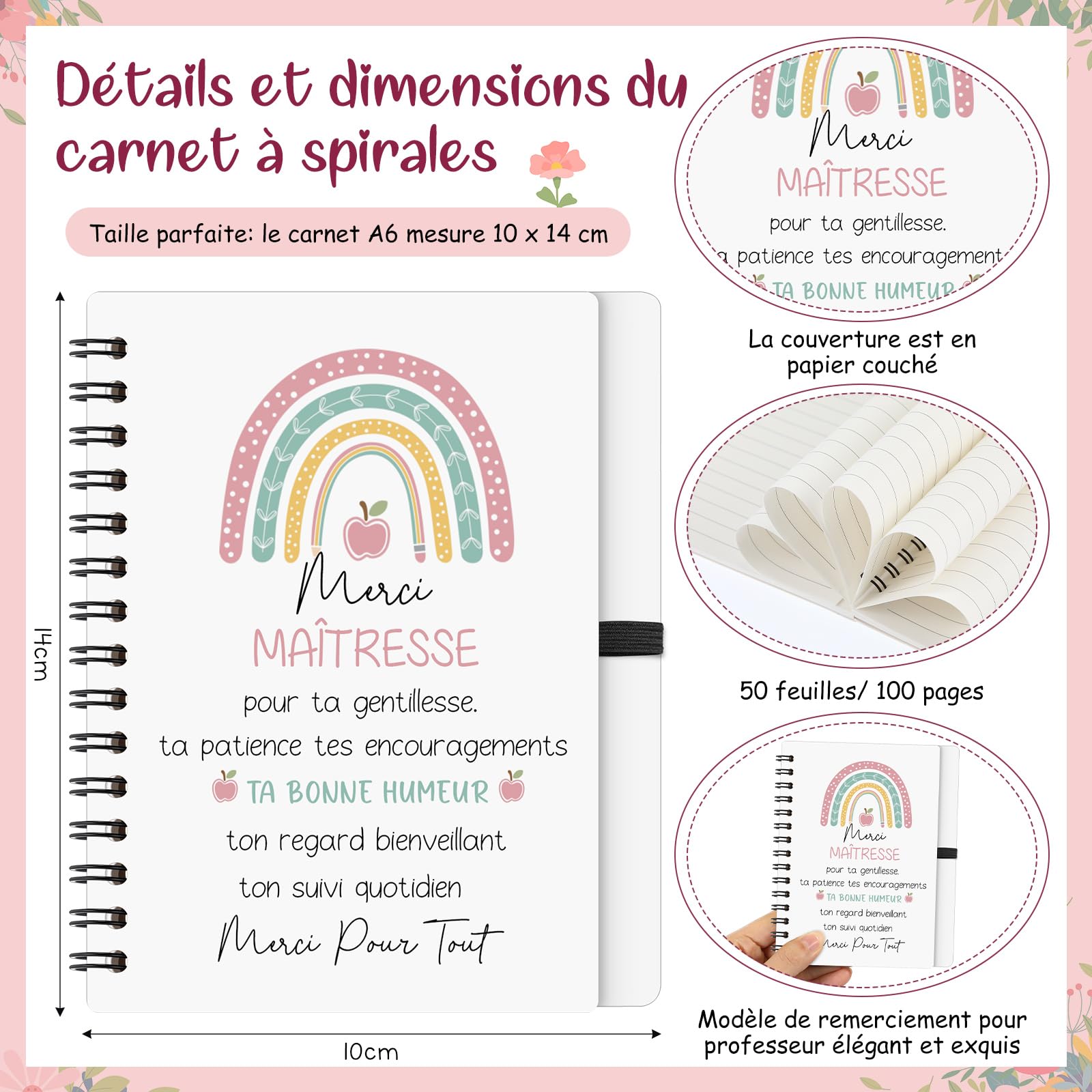Cahier à Spirale avec Stylo et Marque-Page Cadeau Enseignant Fin d'Études