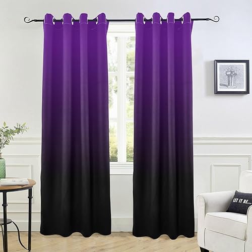 Cortinas opacas moradas y negras de 84 pulgadas de largo, paneles de cortina para ventana de apartamentos, cortinas divisoras de habitación y