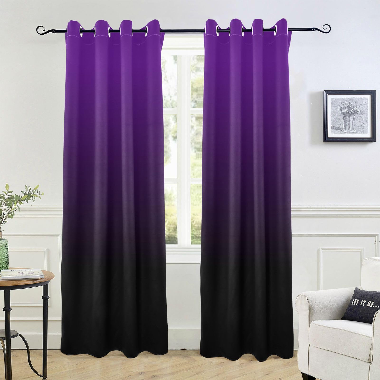 Rideau occultant violet et noir 213 cm pour séparation de pièce et fenêtre