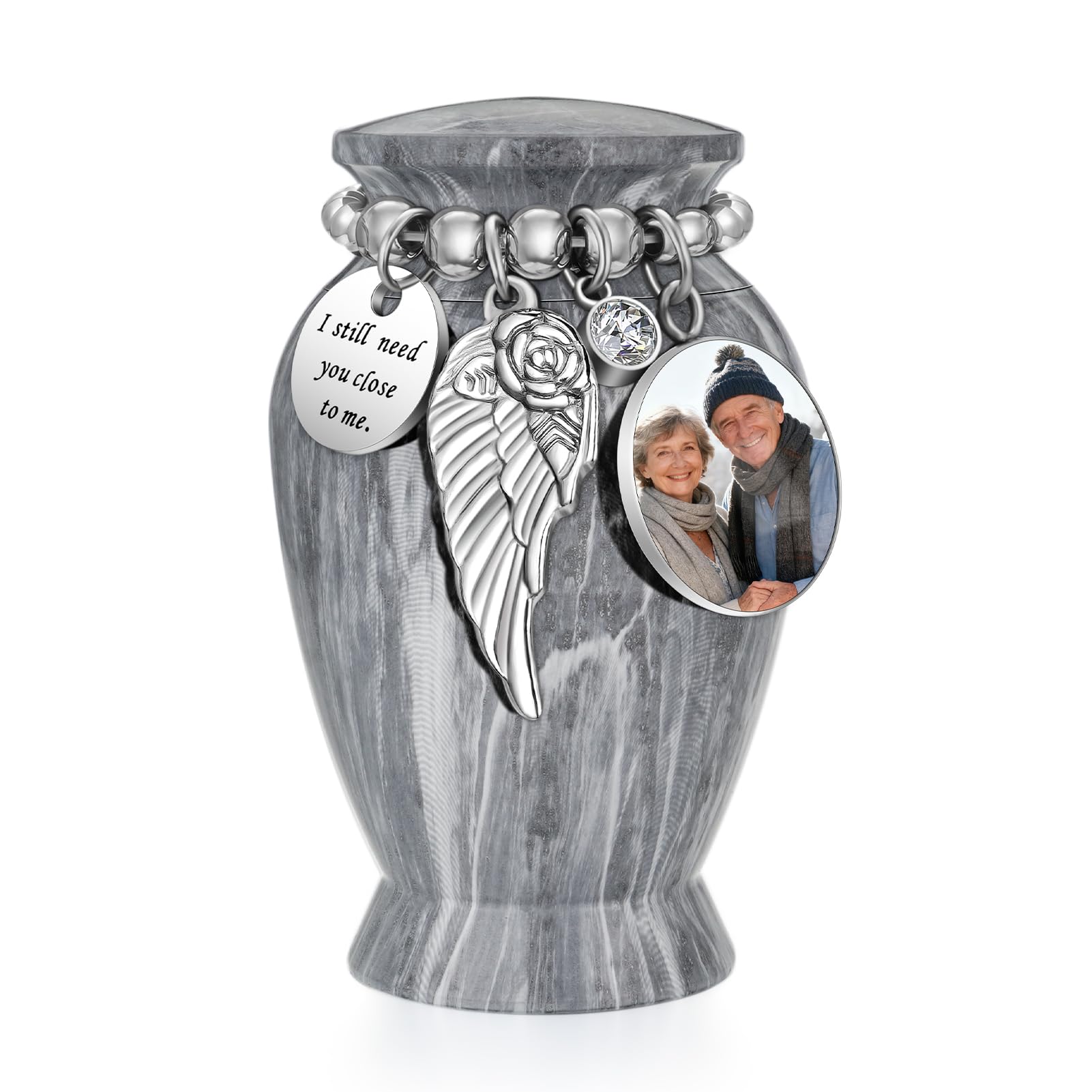 Dletay Personalized Small Urns for Human Ashes Keepsake 2.85 Inches Memorial Mini Cremation Urn for Women Men Aluminum Decorative Funeral Urns - Gray Marble