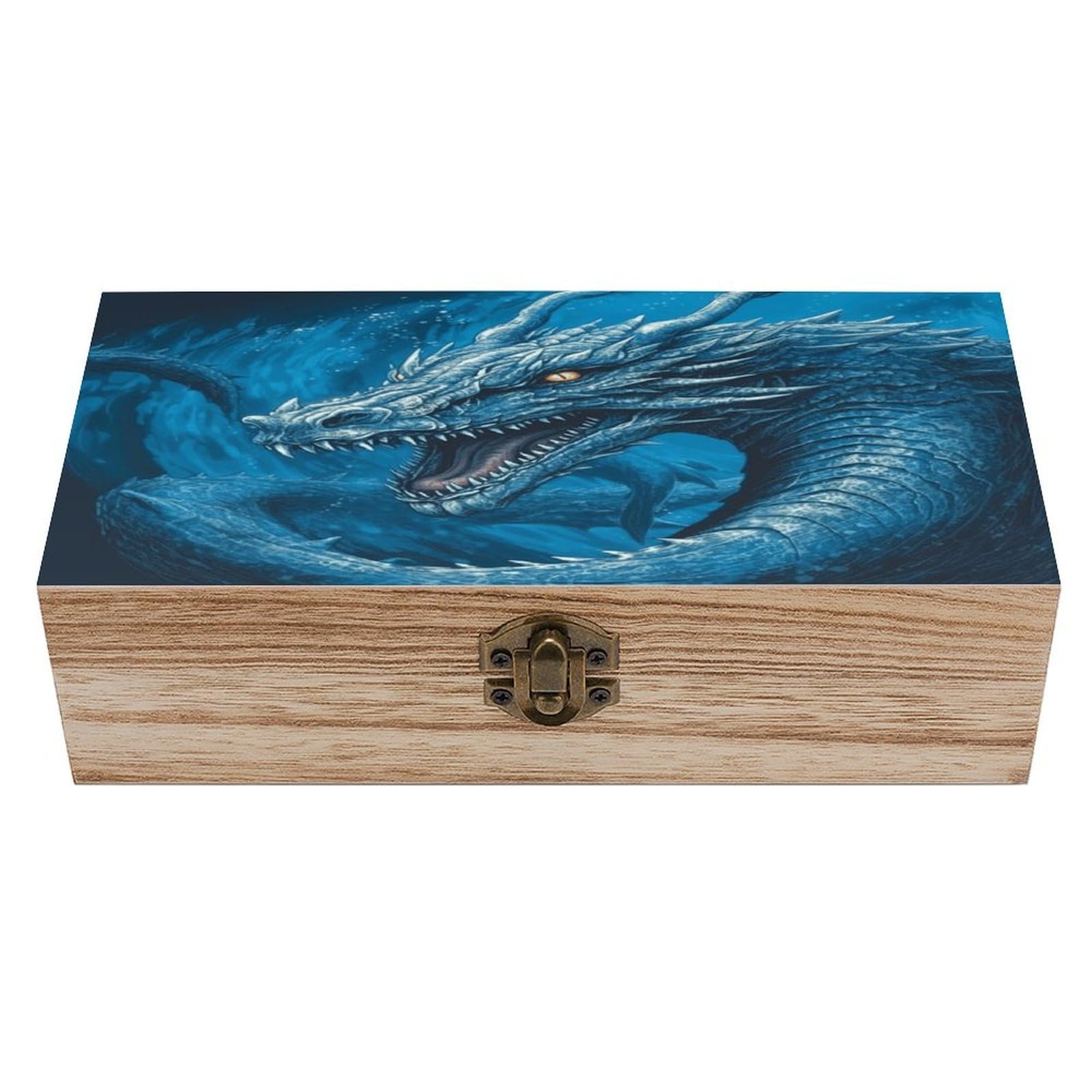 VstaDank Dragon Cool Blue Wooden Storage Box Wooden Keepsake Box with Hinged Lid Exquisite Solid Wood Decorative Jewelry Case Memory Box for Jewelry Photos Letters Crafts Trinkets