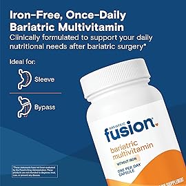 Bariatric Fusion Bariatric Multivitamin Without Iron | 1 Per Day | Post Surgery Patients | Iron Free Vitamin for Gastric Bypass and Sleeve Gastrectomy | Easy to Swallow Capsules | One Month Supply