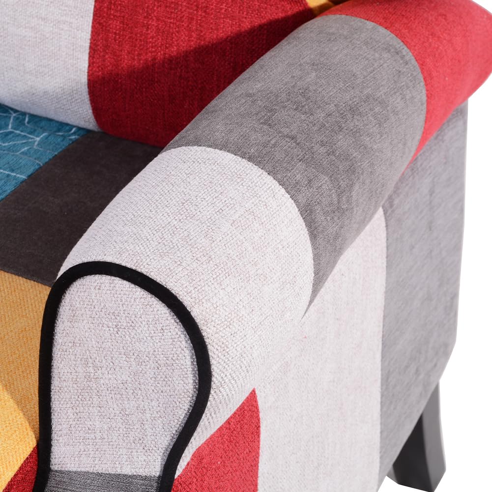 BAKAJI Fauteuil inclinable revêtu et rembourré avec Motif Patchwork, Style de Touche, décoration de Maison, idéal pour Lecture et Repos, Dossier Confortable Ergonomique pour Posture Droite (Marron)
