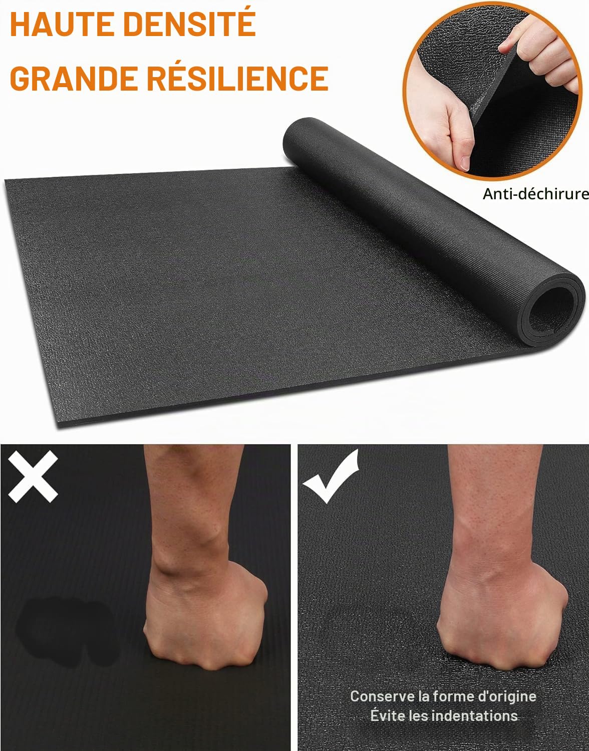 Tapis de protection de sol pour tapis de course, tapis de sol de gym, équipement d'exercice 152 cm × 76 cm × 6 mm d'épaisseur pour vélo d'appartement, vélo de spinning, banc de musculation, équipement