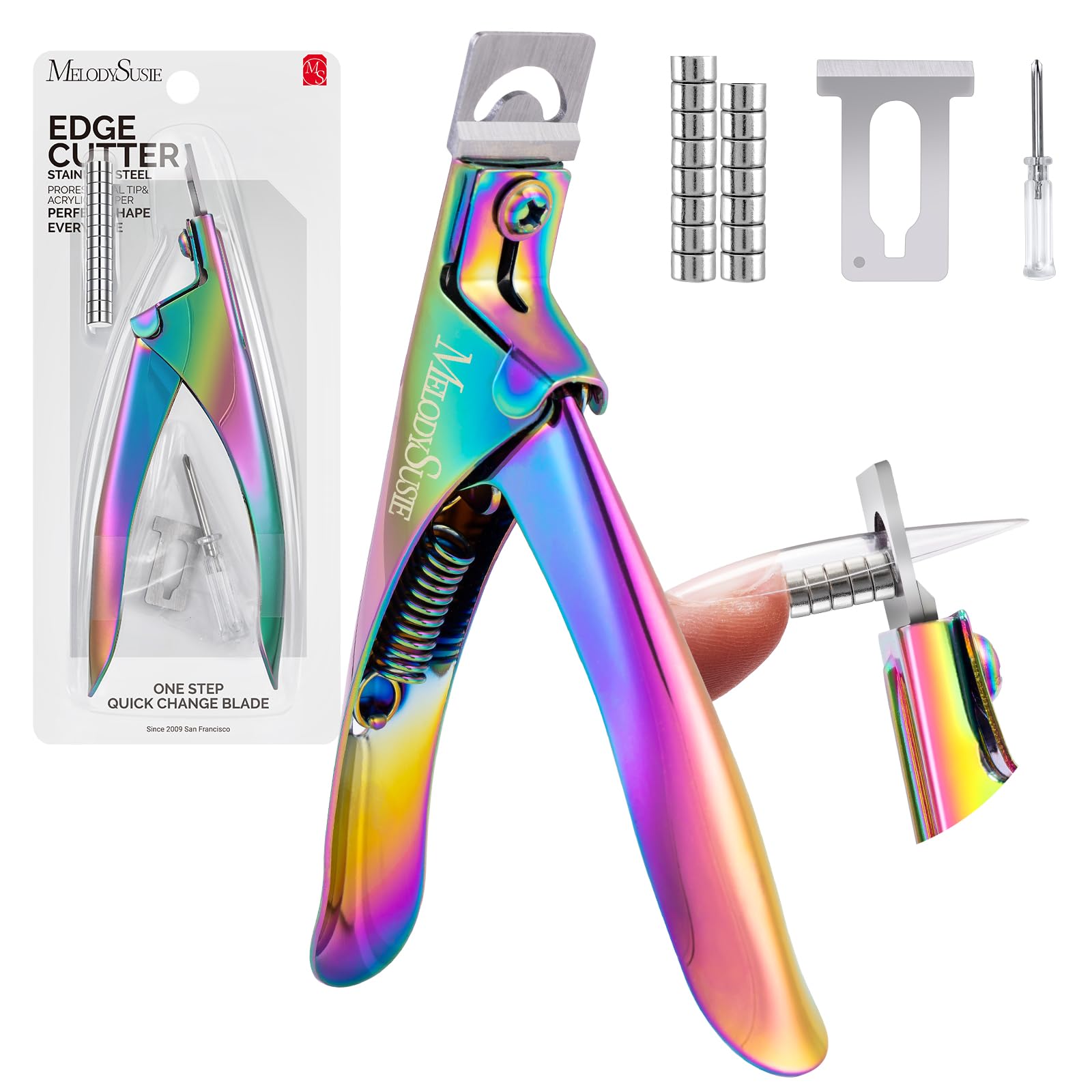 MelodySusie Acrylic Nail Clippers with 15pcs Magnet Sizers, Professional Nail Clippers Cutters for Long Acrylic Gel Nails Tips, Adjustable Stainless