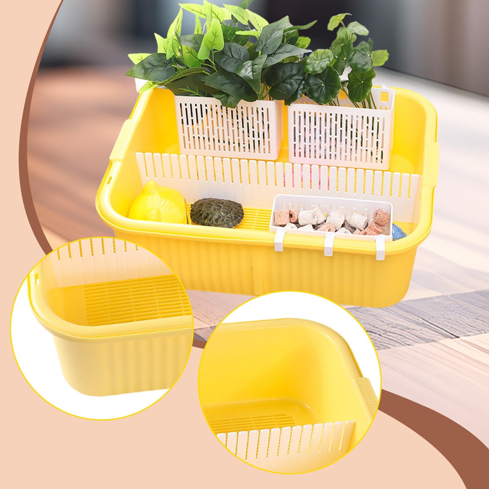 perfk Tanque para Tortugas, bañera para Tortugas, Suministros, comedero para Reptiles, Caja de cría para Ranas, Reptiles pequeños y cangrejos, Amarillo