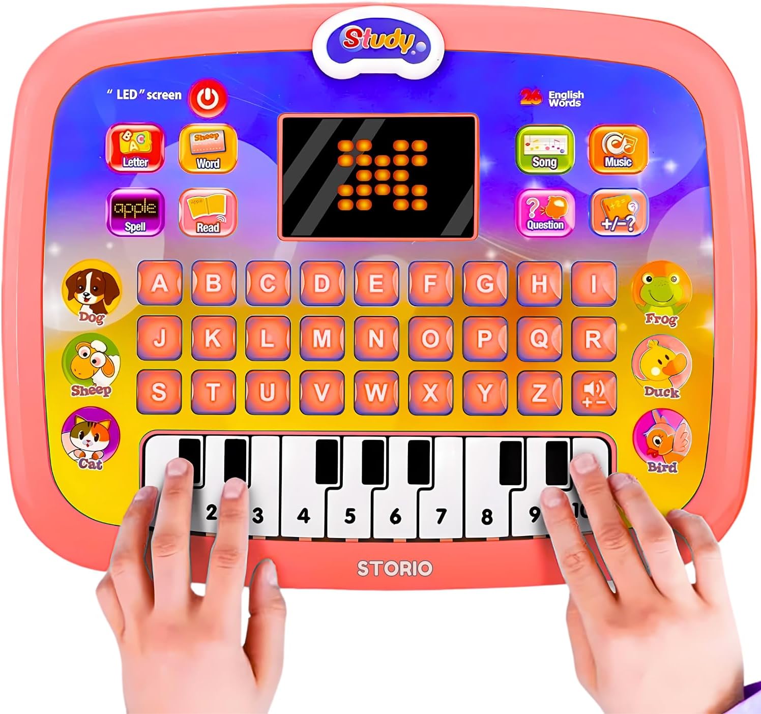 Storio Learning Educational Computer Kids Piano Laptop with Led Screen & Music | Fun Activities Toy Computer Tablet for Kids Toddlers 1 2 3 4 5 6 + Year Old Boy and Girls, Multicolor