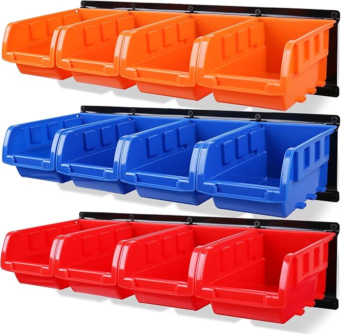 HORUSDY 12PC Bin Wall Mounted Storage Bins Parts Rack