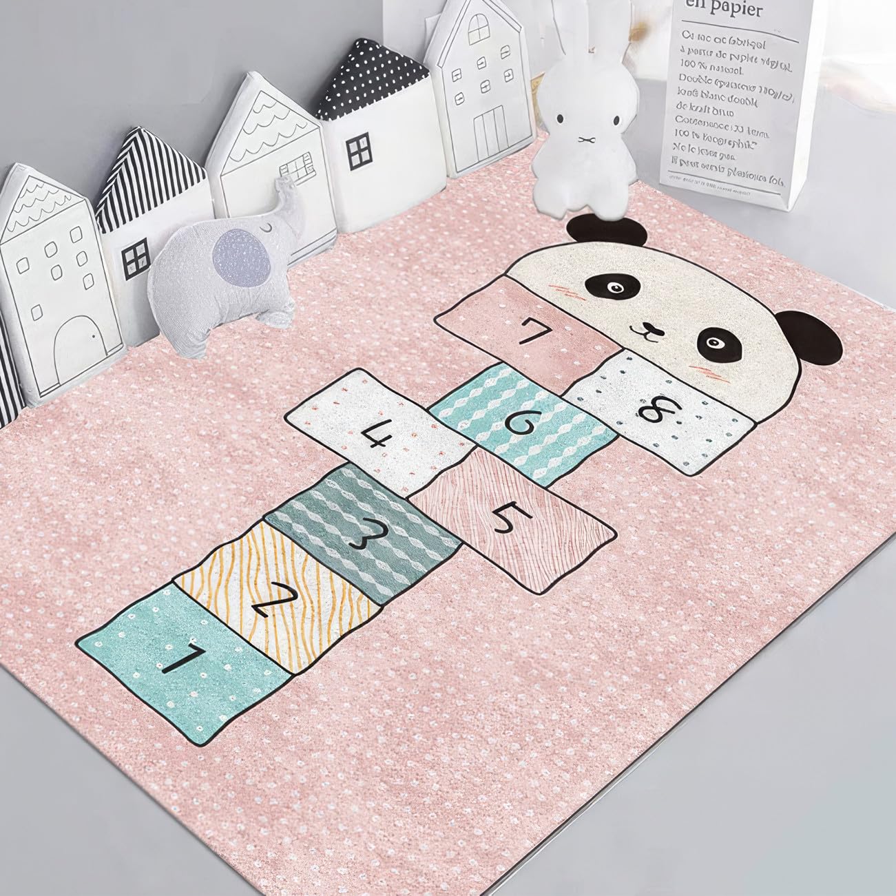 Grand Tapis de Marelle Interactif D'intérieur Motif Dessin Animé pour L'apprentissage Parent-Enfant,Décoration de Chambre à Coucher Tapis D'éveil aux Chiffres pour Enfants (Pink,160x230 cm)