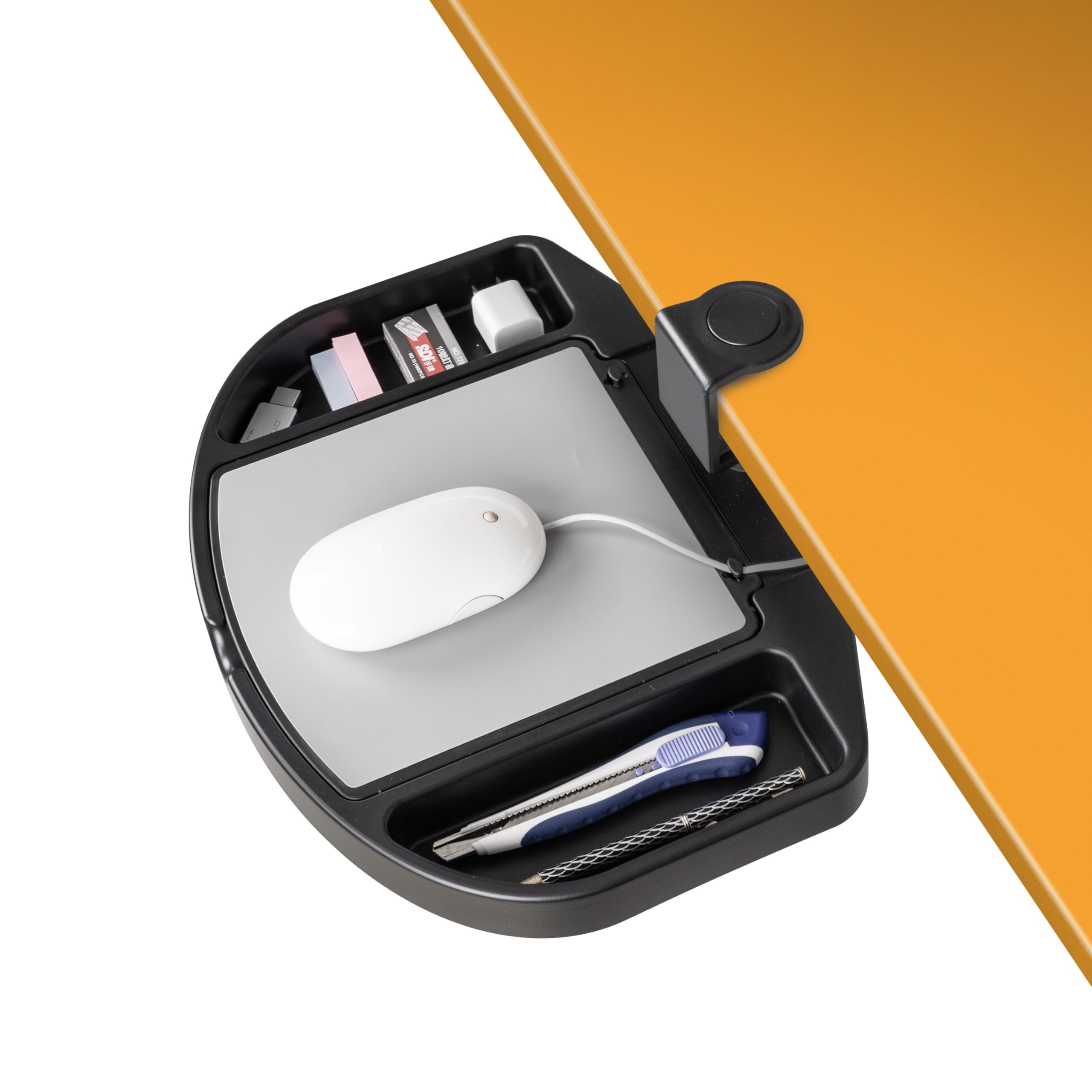 EHO Clamp-On Desk Organizer, Multifunctional with Pencil Drawer, Mouse Pad Storage, Swivel, Spill-Proof, Under Desk Storage, Easy Installation, Reduces Clutter, TAA-Compliant