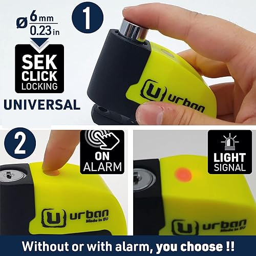 Miniatura 3 de Candado con alarma para el disco de freno Urban UR6 para motocicleta y bicicleta de 0.23 in y 120 dB, universal, resistente al agua con cable