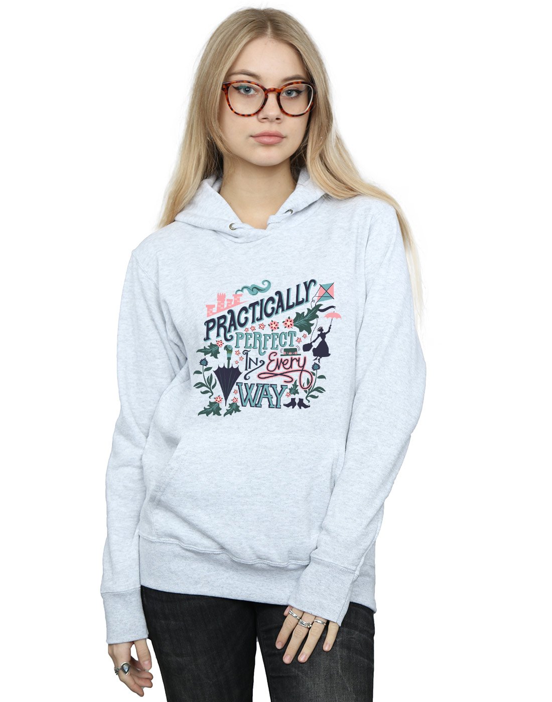 Absolute Cult Women's Sport Grey Disney Mary Poppins Practically Hoodie X-Large