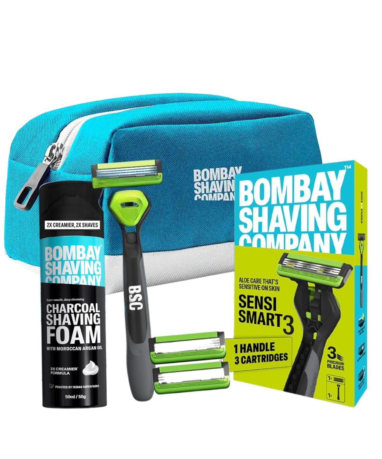 Bombay Shaving Company Sensi Smart 3 Shaving Kit For Men | Sensi Smart 3 Razor, Razor Cartridges, Charcoal Shaving Foam | Travel Bag | Shaving Kit For Sensitive Skin | Shaving Starter Kit | Travel Kit For Men Bombay Shaving Company Sensi Smart 3 Shaving Kit For Men | Sensi Smart 3 Razor, Razor Cartridges, Charcoal Shaving Foam | Travel Bag | Shaving Kit For Sensitive Skin | Shaving Starter Kit | Travel Kit For Men
