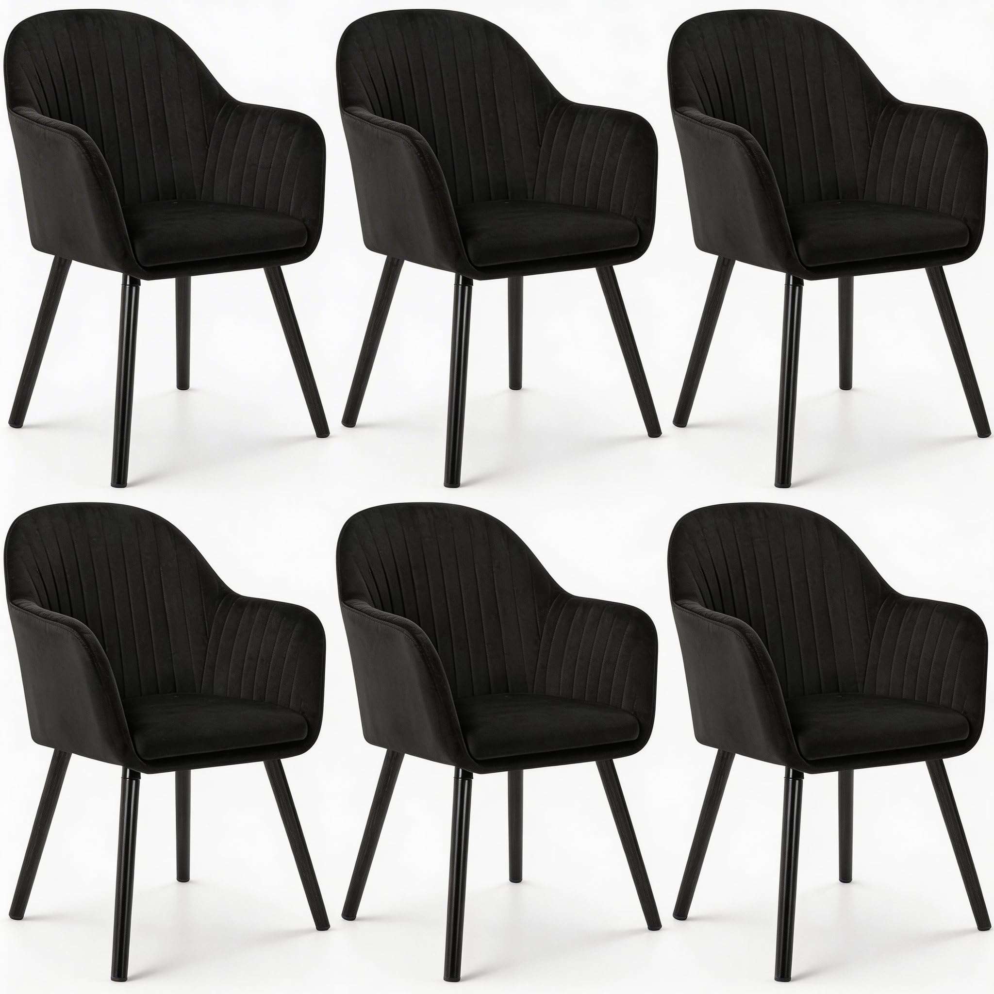 WOLTU Esszimmerstühle 6er Set, für Schlafzimmer Küche Wohnzimmer, Küchenstühle gepolstert mit Armlehne, Massivholzbeinen, Sitzfläche aus Samt, Schwarz