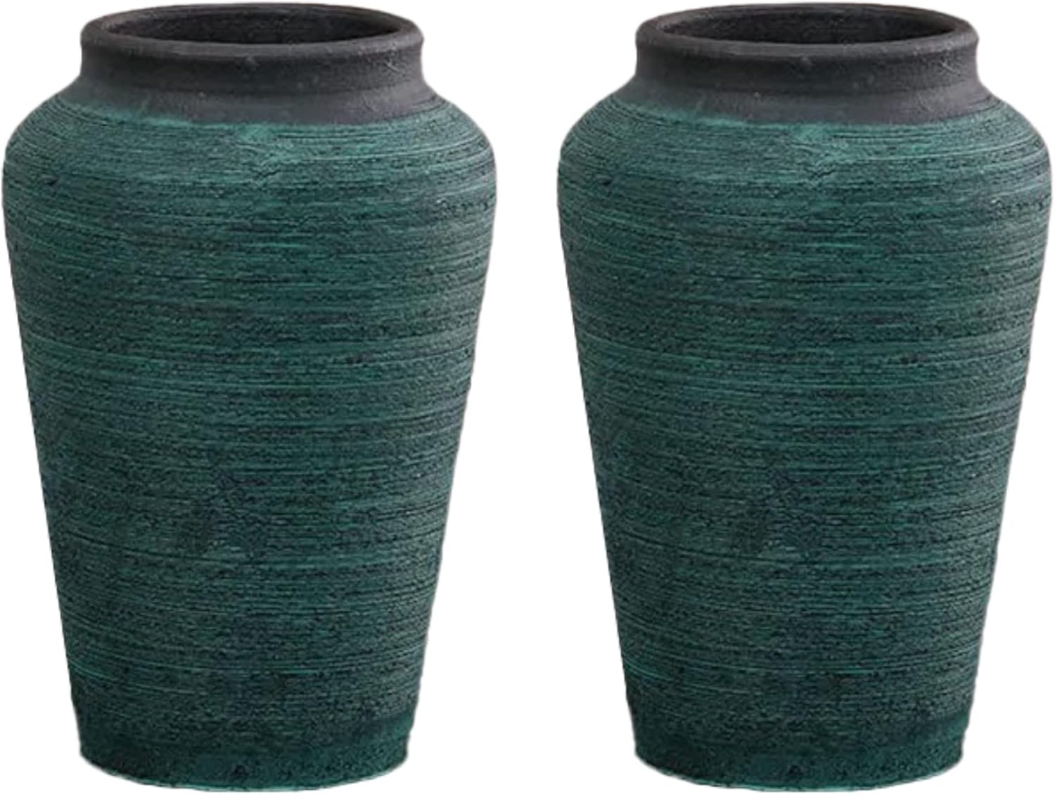 Terracotta Floor Vases for Flowers Plants, 2 Large Clay Pots 11" H, Rough Ceramic Garden Pot for Plant Outdoor,Tall French Vases for Pampas Grass Decor (no Hole,Good air Permeability, Set of 2 C6) Set of 2 C6 no hole,good air permeability
