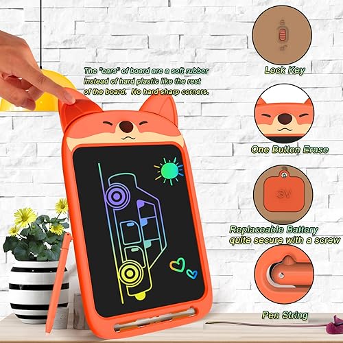 Miniatura 4 de CHAFEGY Tableta de escritura LCD de 10 pulgadas para niños pequeños, almohadilla de dibujo electrónica, diseño de búho león, zorro, conejo, regalo
