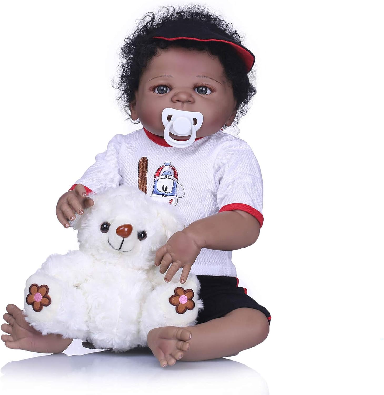 Zero Pam 58 cm African American Black Skin Anatomically Correct Reborn Baby Dolls Full Body Silicone Doll with Clothes (boy)