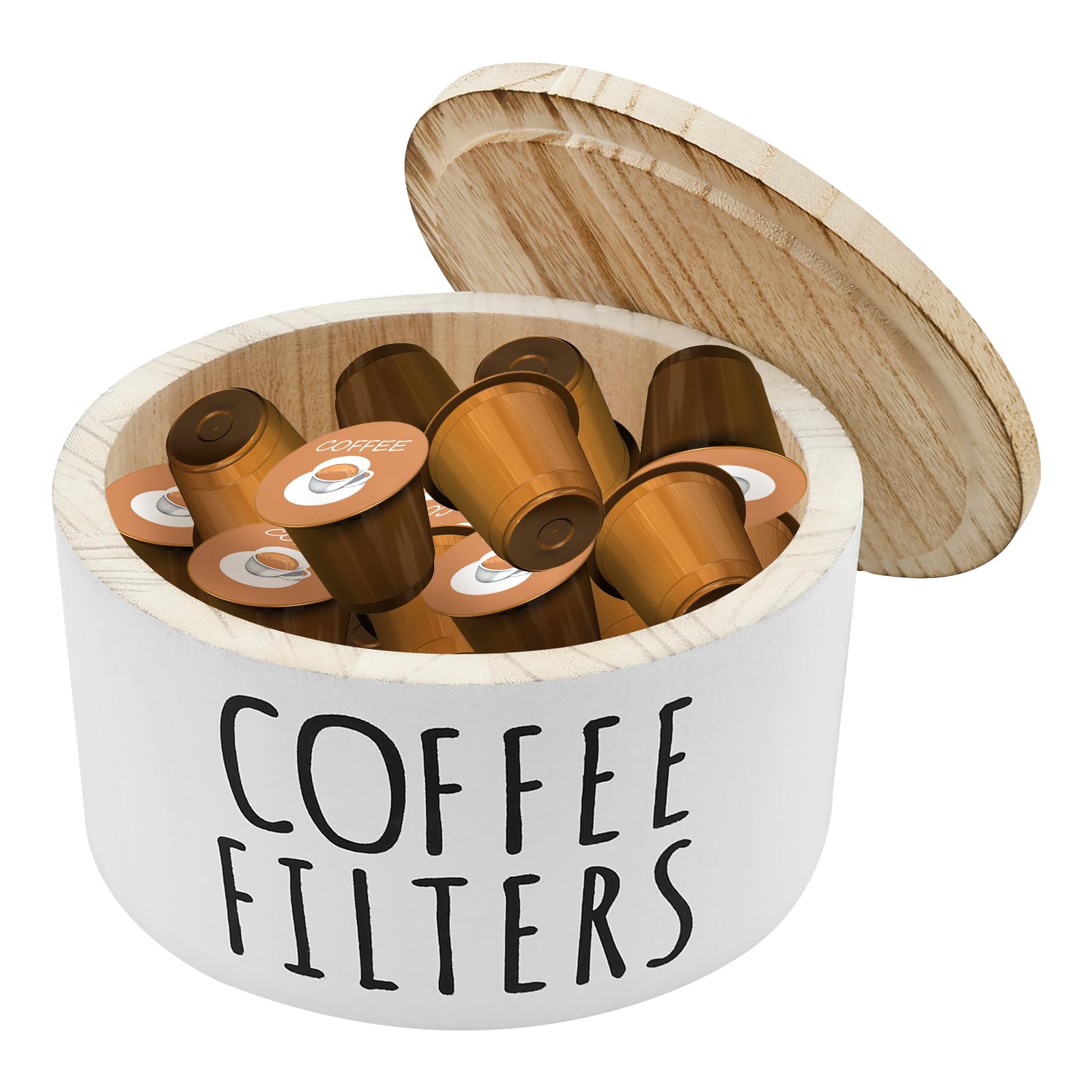 Coffee Filter Holder, Coffee Filter Storage Container with Lid, Large Capacity Coffee Filter Dispenser Basket, Rustic Coffee Filter Container, Coffee Bar Accessories for Bar Counter (white)