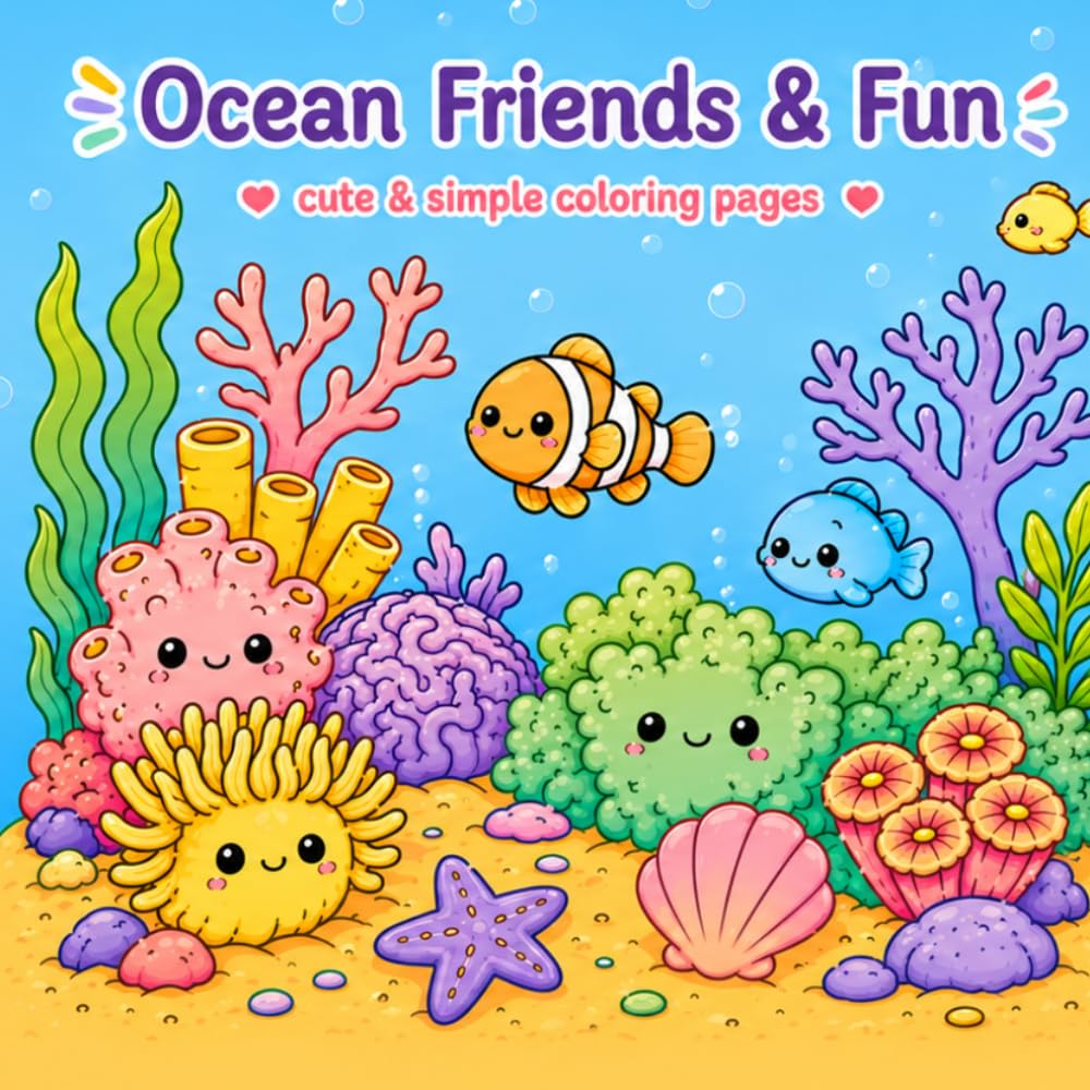 Ocean Friends & Fun: cute & simple coloring pages