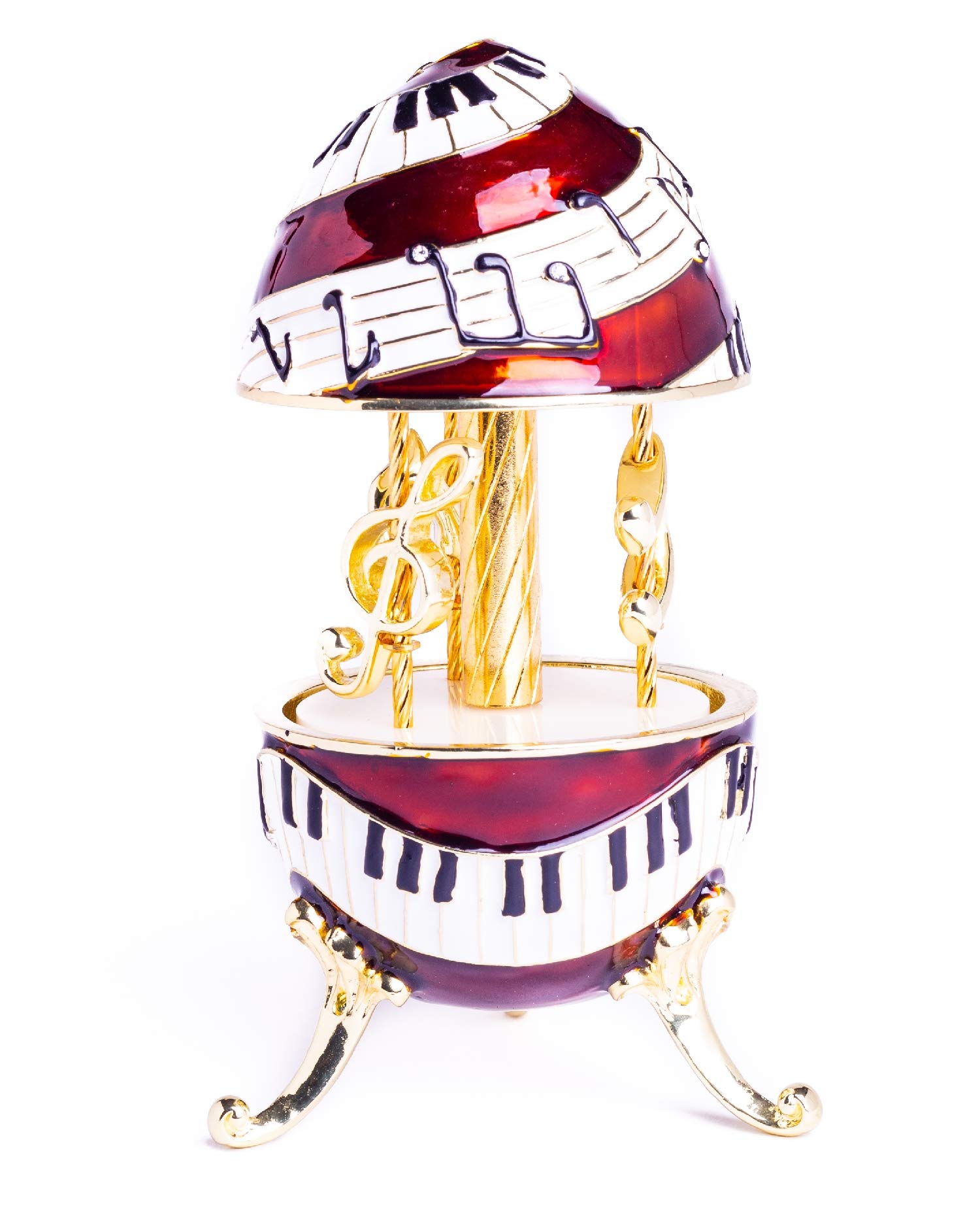 Keren KopalPiano Musical Carousel with Music Clef and Notes Wind up Music Box Decorated with Crystals Faberge Style Unique Handmade Gift Idea
