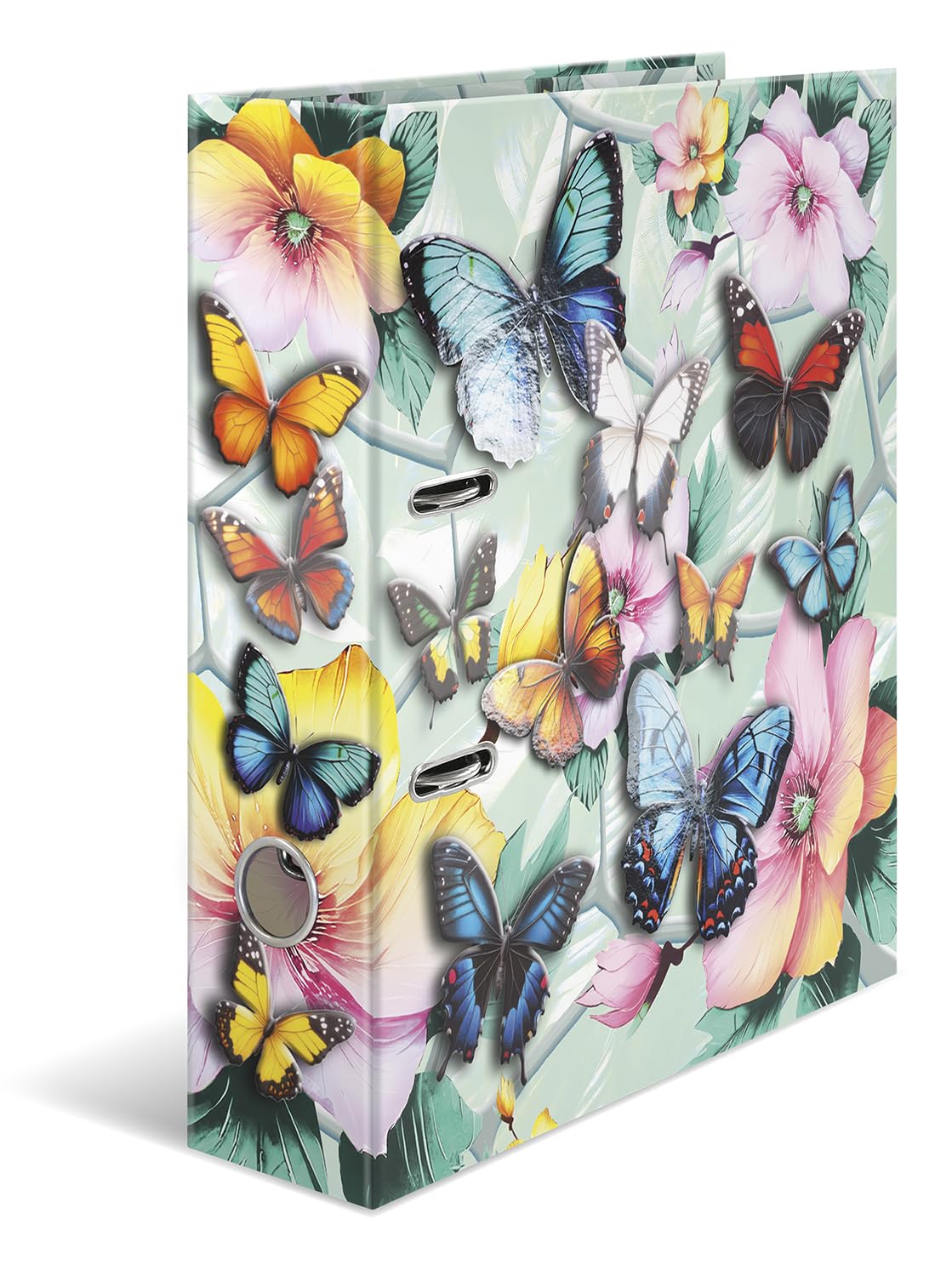 Herma Folder A4 Butterfly, 7 cm Wide, Children's Ring Binder with Flower Motif, Colourful Lever Arch File with Shiny Finish, Inner Print for Boys and Girls