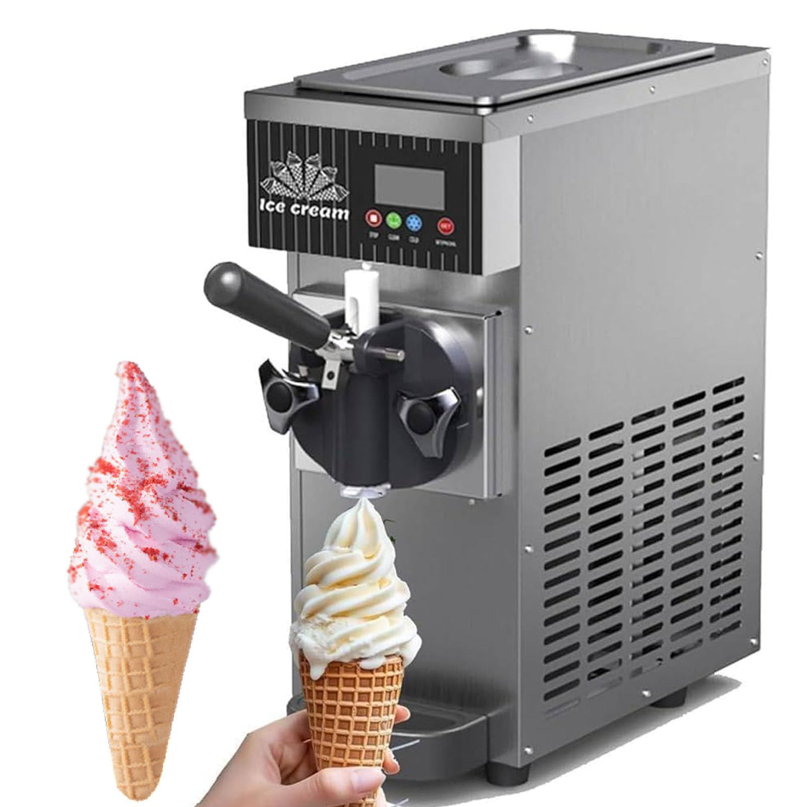 Soft Serve - Máquina de helado de 450 W, máquina comercial de un solo sabor con limpieza automática y preenfriamiento, alta productividad para el hogar y barras de aperitivos, 4-5 kg/h