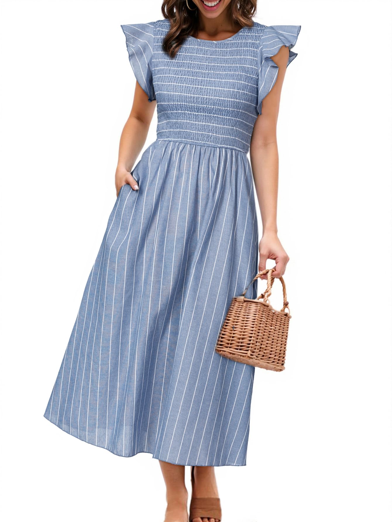 Simplee Striped Midi Dress