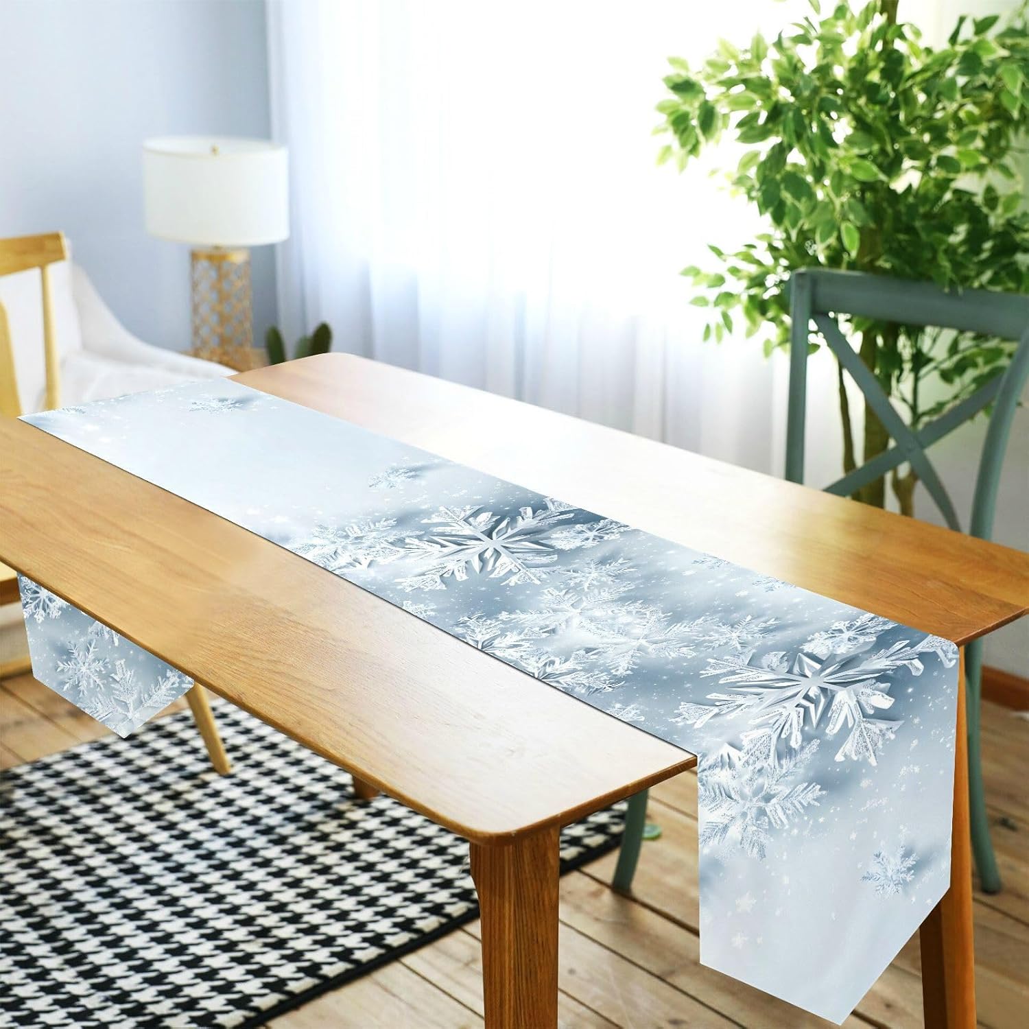 ALAZA Double-Sided White Silver Snowflakes01 Table Runner 18x72 Inches Long,Christmas Table Cloth Runner for Wedding Birthday Party Kitchen Dining Home Everyday Decor