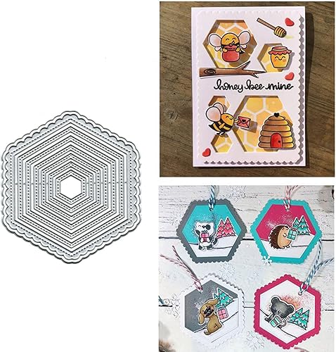 Marco de línea hexagonal en capas para engranajes de metal, troqueles de corte de encaje, plantillas de corte de encaje para bricolaje, álbumes de
