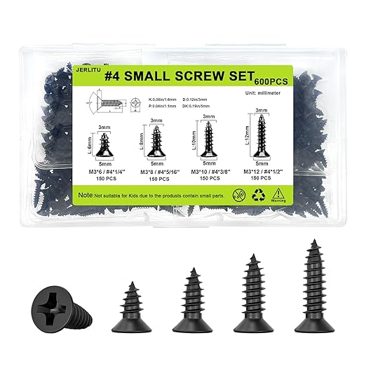 M3 Small Screw Kit, Short Wood Screws Assortment Kit, 600pcs Tiny Screws 6/8/10/12mm Phillips Flat Head Self Tapping Electronic Accessories Screw Multifunctional DIY Micro Woodworking Small Screws Set