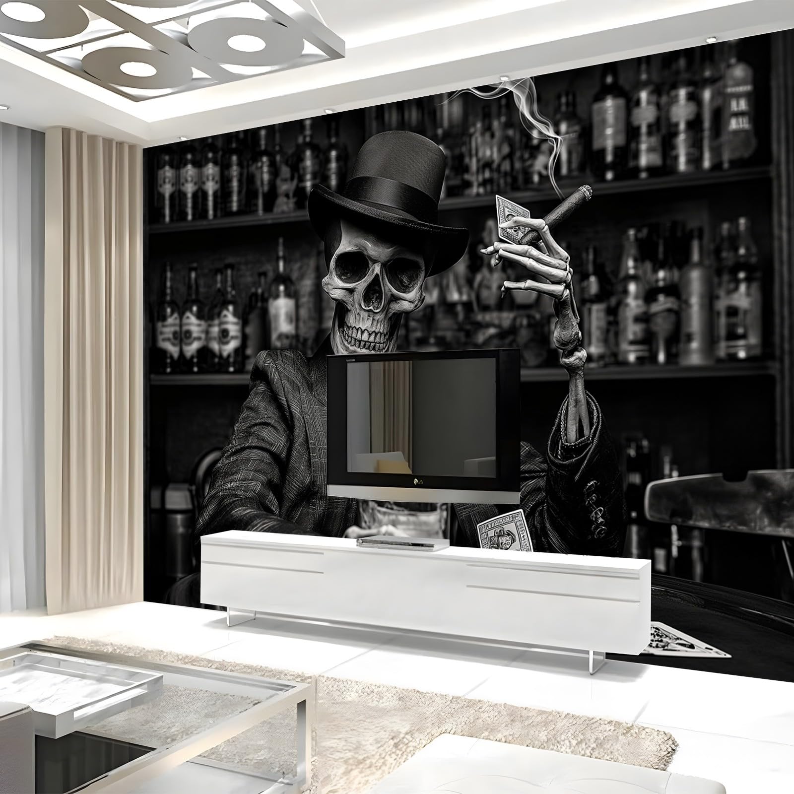 Wandbild Tapete Mr Skull Spielkarten schwarz 350x256 cm Fototapete Vlies Wandtapete Wohnzimmer Kinderzimmer Moderne Wandbilder Wand Dekoration