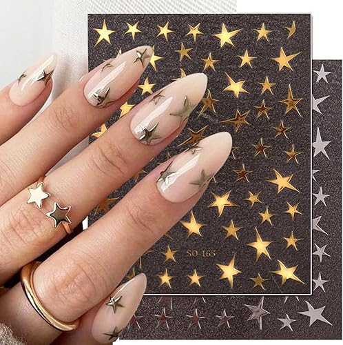 Calcomanías de arte de uñas de estrellas, diseño de estrellas coloridas 3D, calcomanías autoadhesivas para uñas, Día de la Independencia, decoración