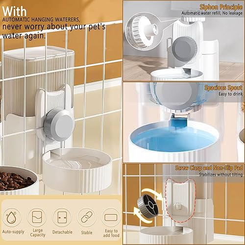 Miniatura 3 de kathson Dispensador de agua automático colgante para gatos, 1 litro, bebedero de conejo por gravedad para jaula de mascotas, cuenco de alimentación