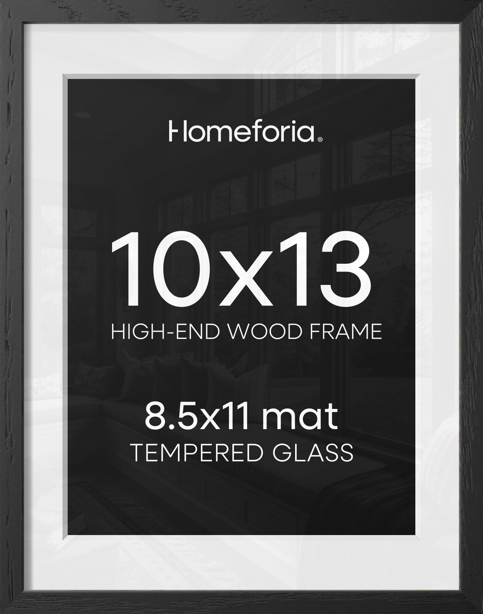 Homeforia 10x13 Black Oak Picture Frame, High-End Wood, 8.5x11 Mat, Glass | High End Solid Oak Wood, Tempered Glass, Acid-Free 8.5x11 Removable Mat, 10x13 Edge-to-Edge Display 13x10, Wall Kit, Set Of 2