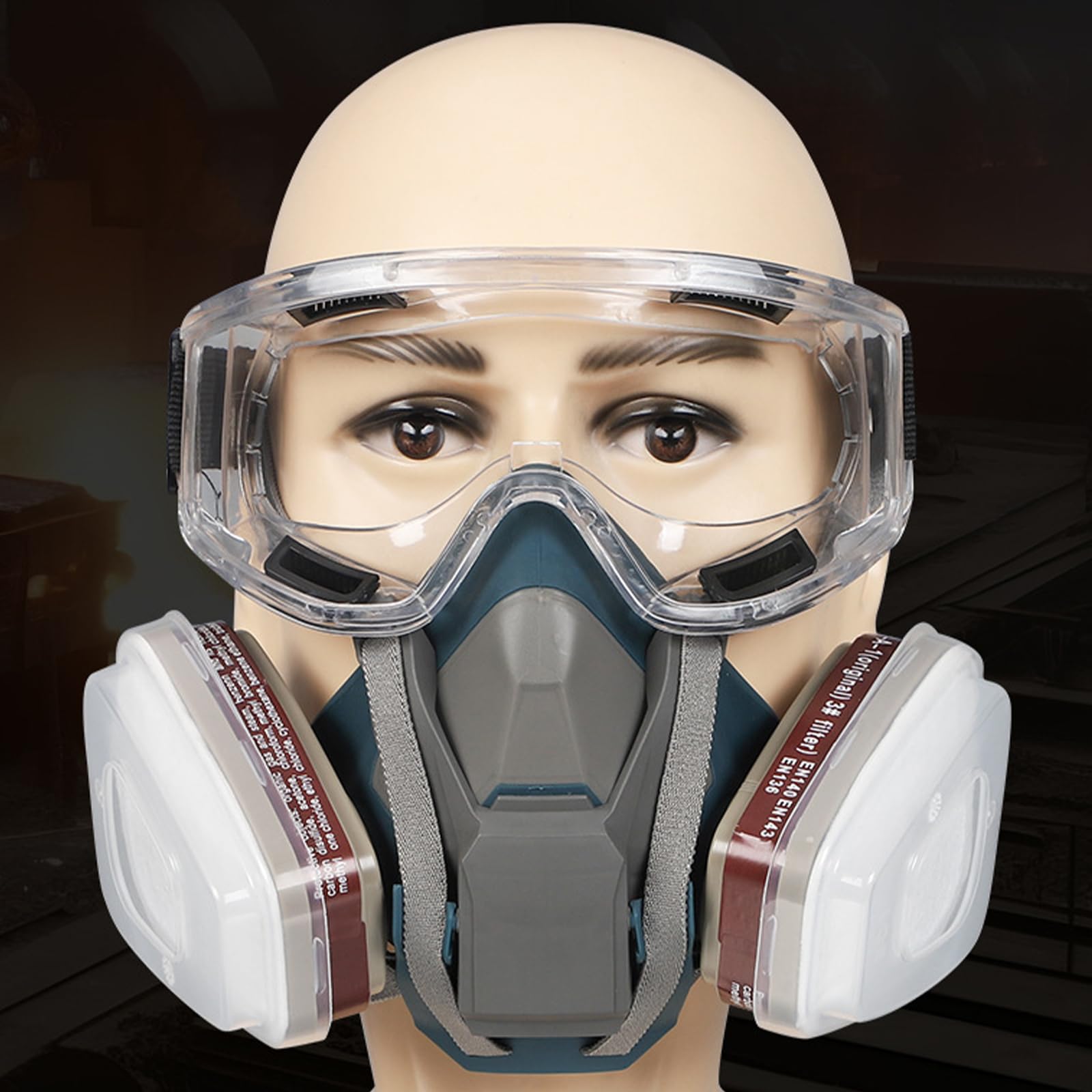 Masque respiratoire complet avec cartouches filtrantes et lunettes Masque respiratoire réutilisable pour la sécurité industrielle Protéger le visage anti-buée