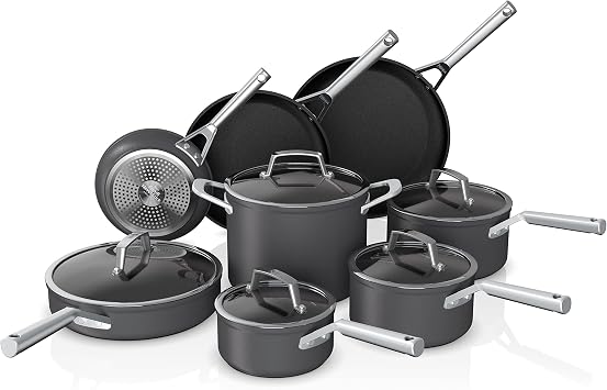Ninja C39600 Foodi NeverStick Premium Hard-Anodized 13-Piece Cookware Set, to Never Stick, Nonstick, Durable, Oven Safe to 500F, Grey