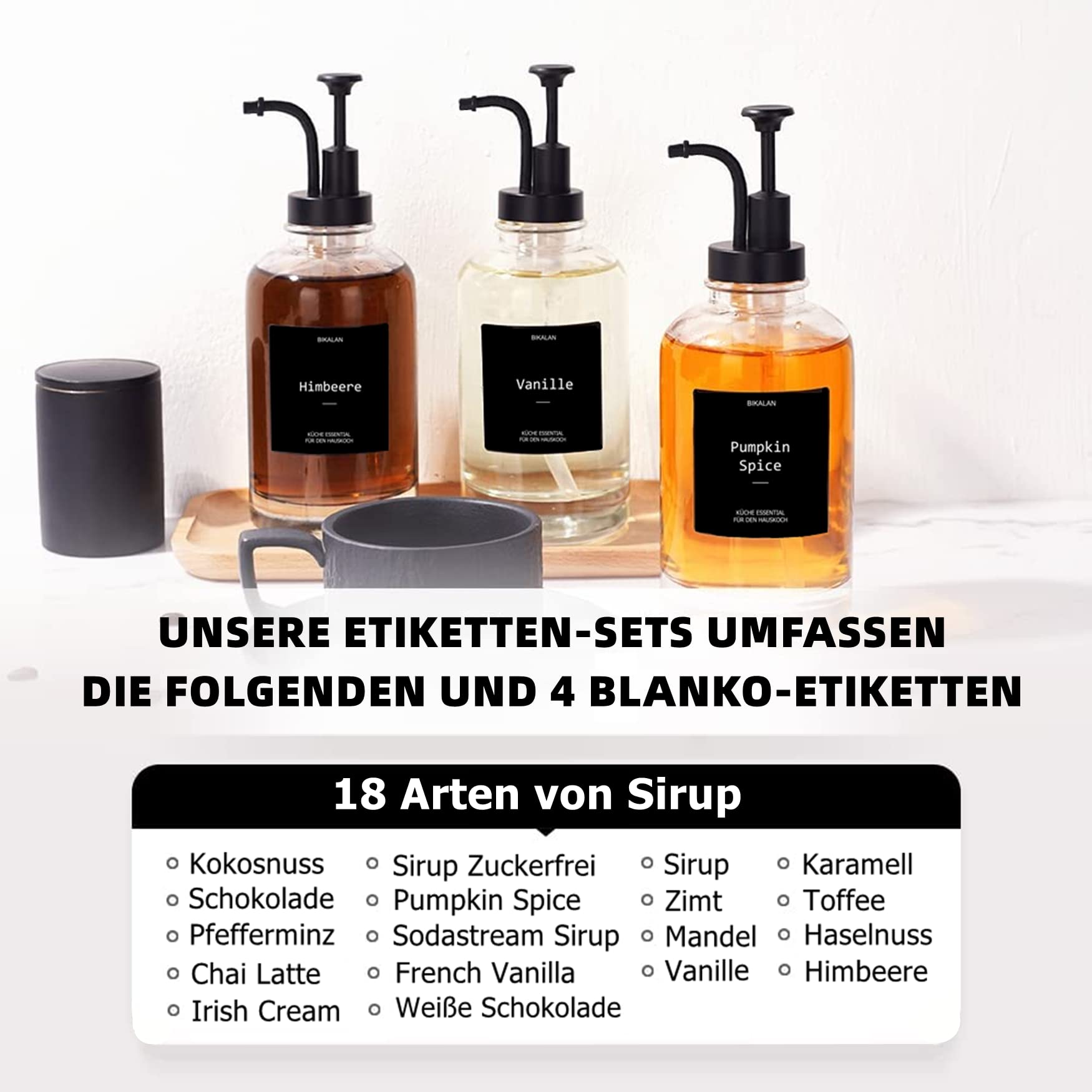 Dispenser Sciroppo Caffè BIKALAN - Set 2 Bottiglie 500ml Con Pompe E Adesivi - Foto 10