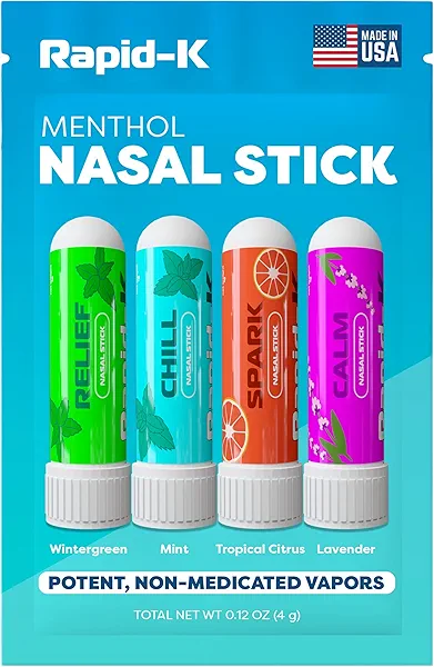 Nasal Sticks (4 Pack) – Nasal Inhaler Stick for Allergy Support, Sinus Relief, Focus Boost – Menthol Vapor Inhalers with Essential Oils (Mint, Lavender, Tropical, Wintermint)
