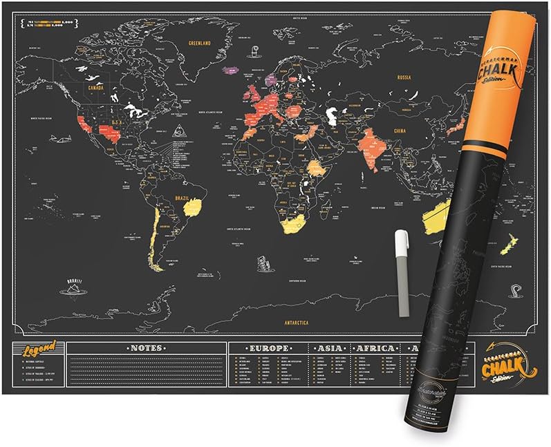 Luckies of London Scratch Map Chalk Edition | use Chalkboard Pen to Personalise, 59.4 x 82.5 x 0.2 cm